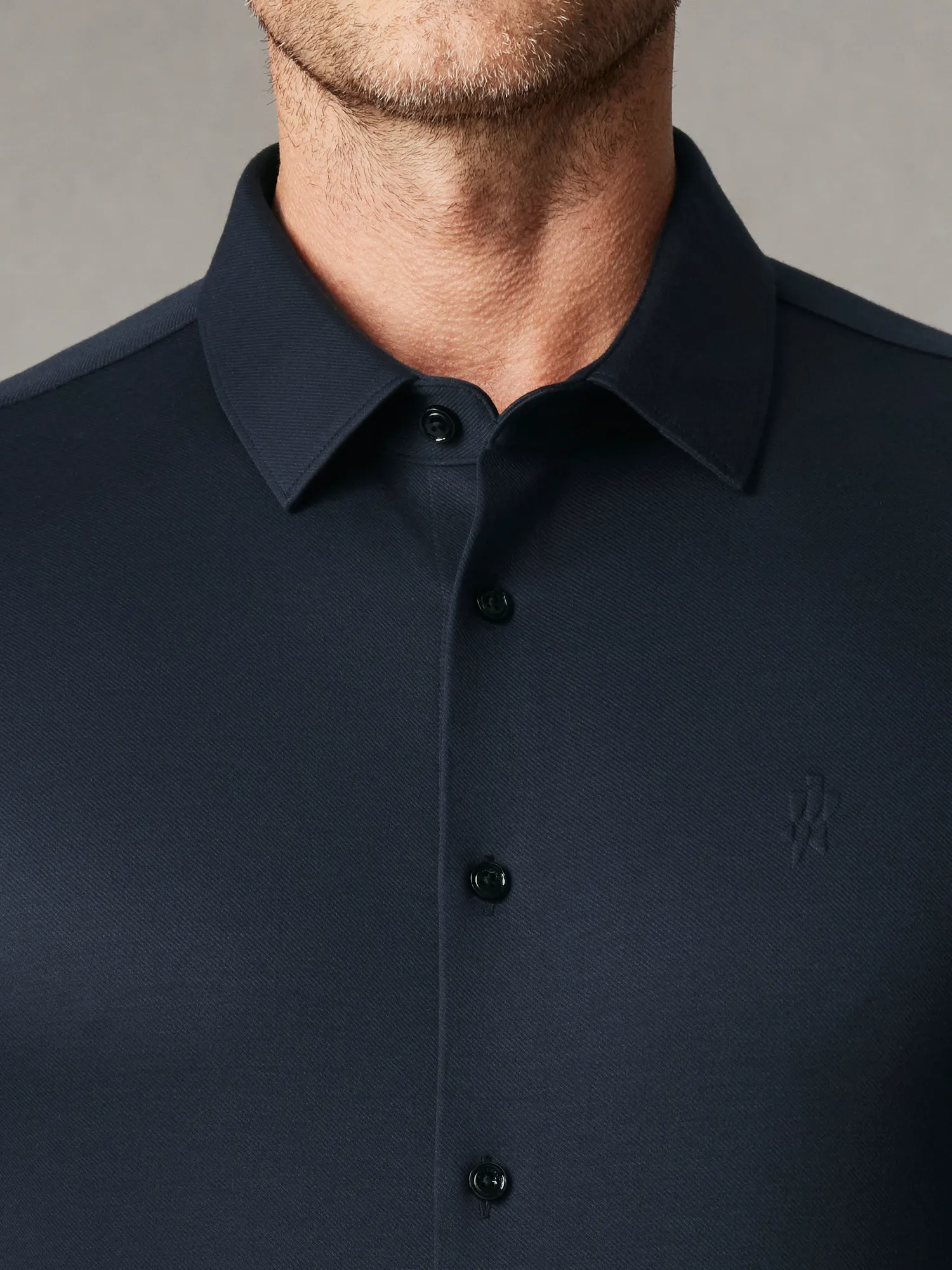 Midnight Navy Wool-Silk Stretch Shirt