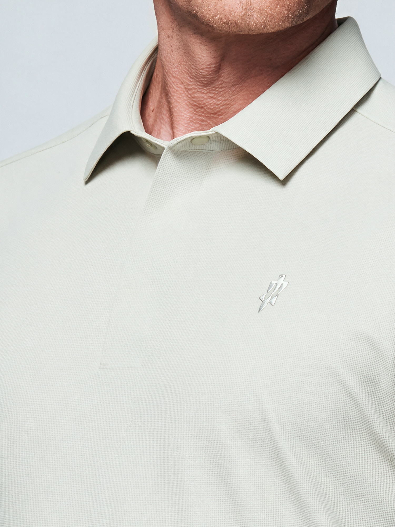 Ivory White Long-Sleeve Stretch Polo