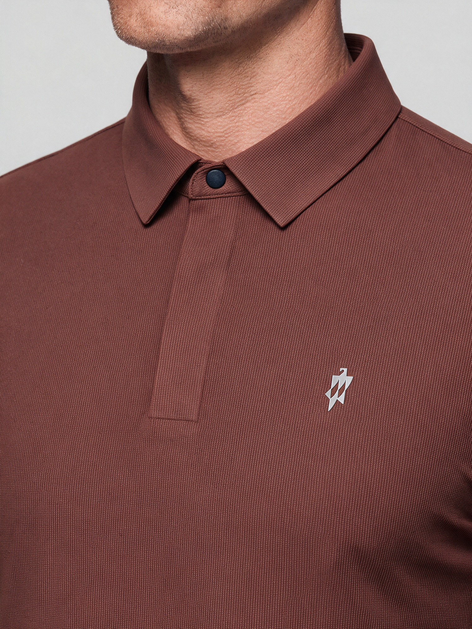 Oak Brown Long-Sleeve Stretch Polo