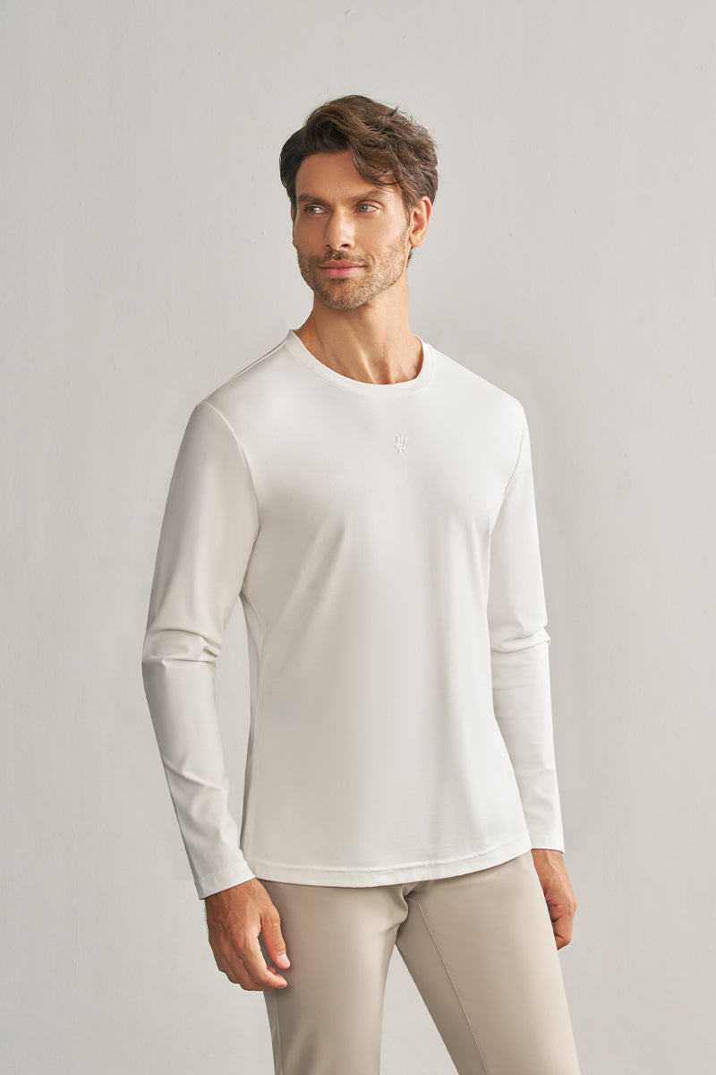 Late Fall White Crew Neck Stretch Polo Shirt-OWN DREAM Shirts