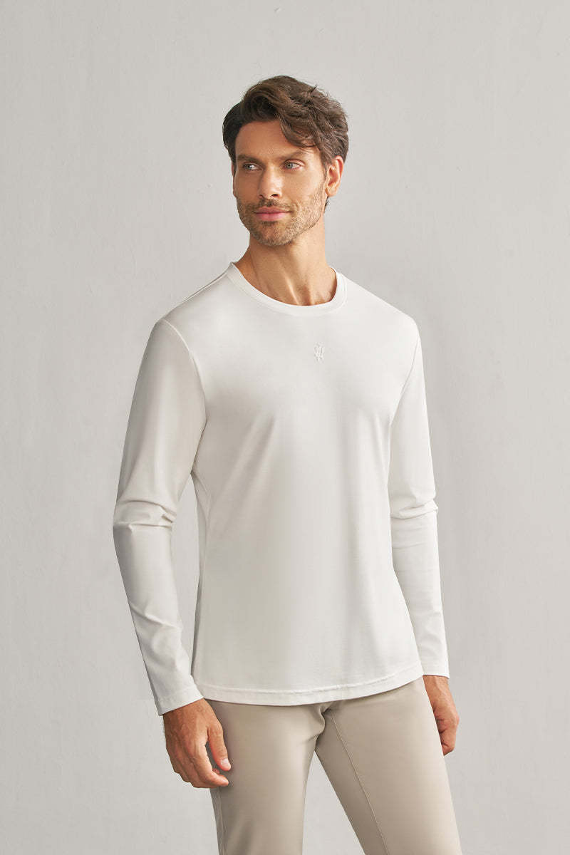 Late Fall White Crew Neck Stretch Polo Shirt-OWN DREAM Shirts