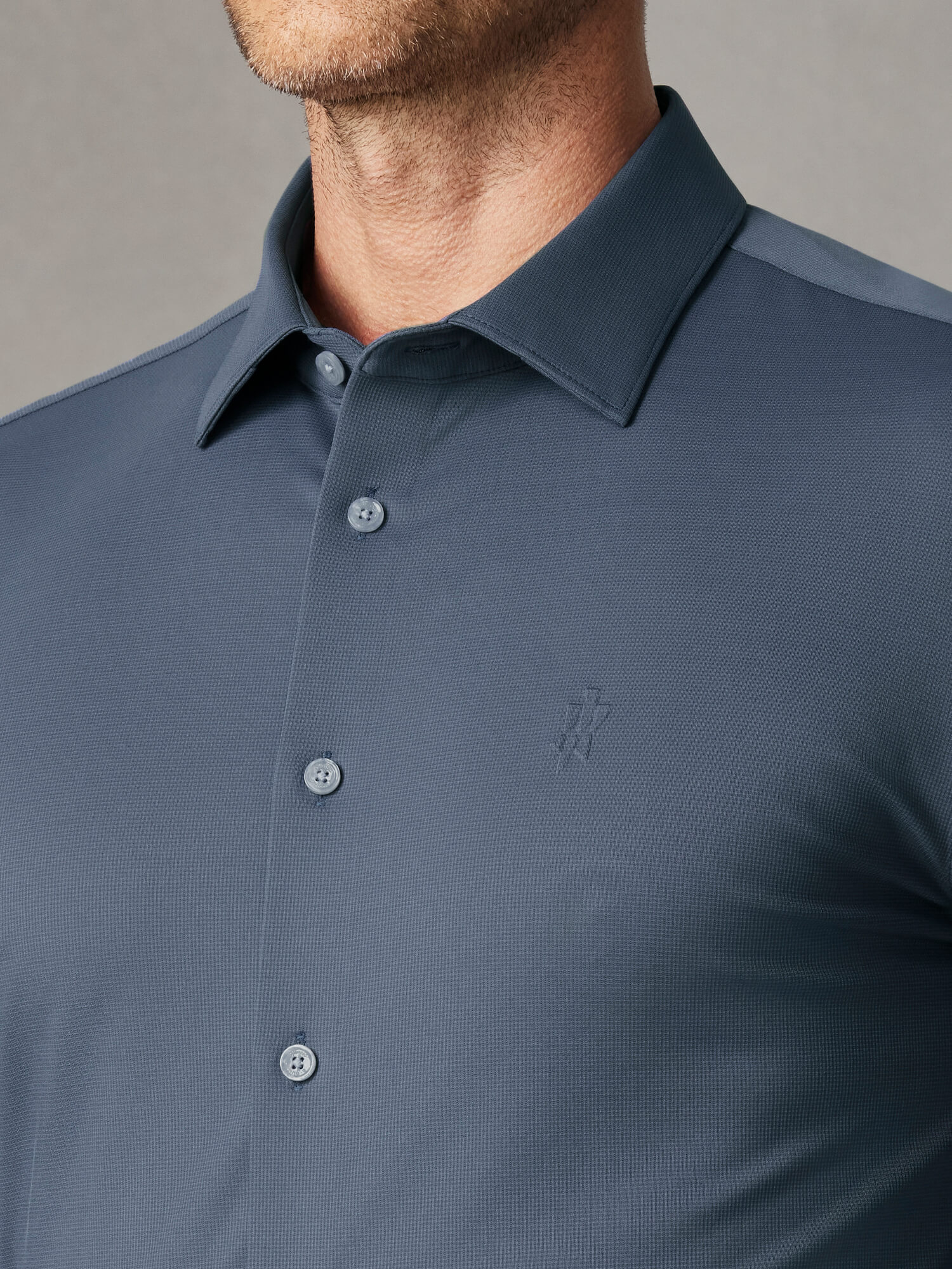 Deep Sea Blue Wool Check High-Stretch Shirt-Own Dream Shirts-Dress Shirts for Men