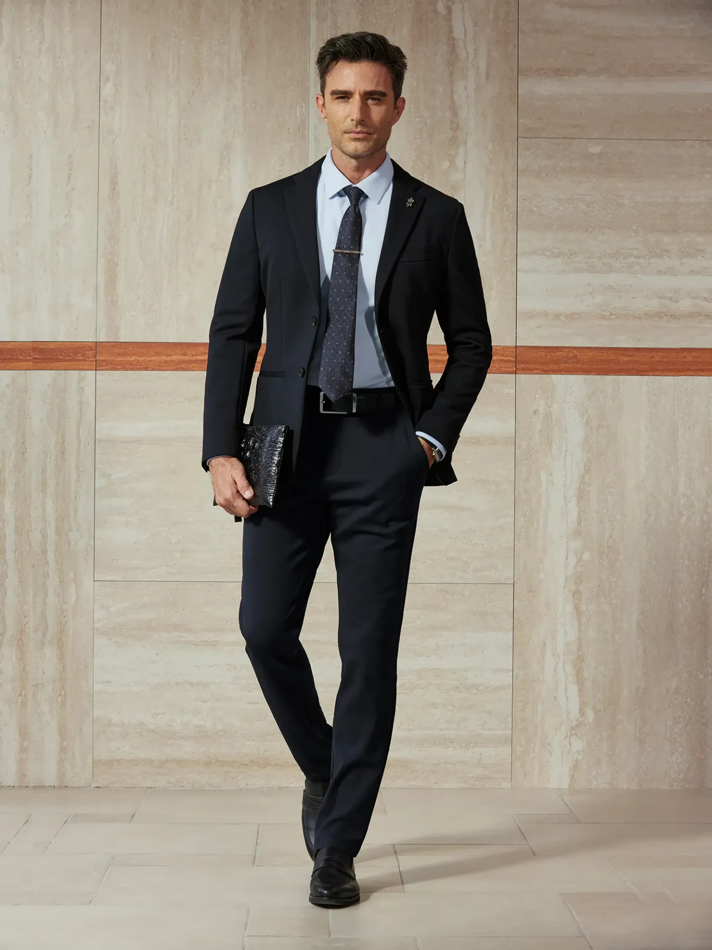 Falcon Navy Shadow Plaid Stretch Blazer