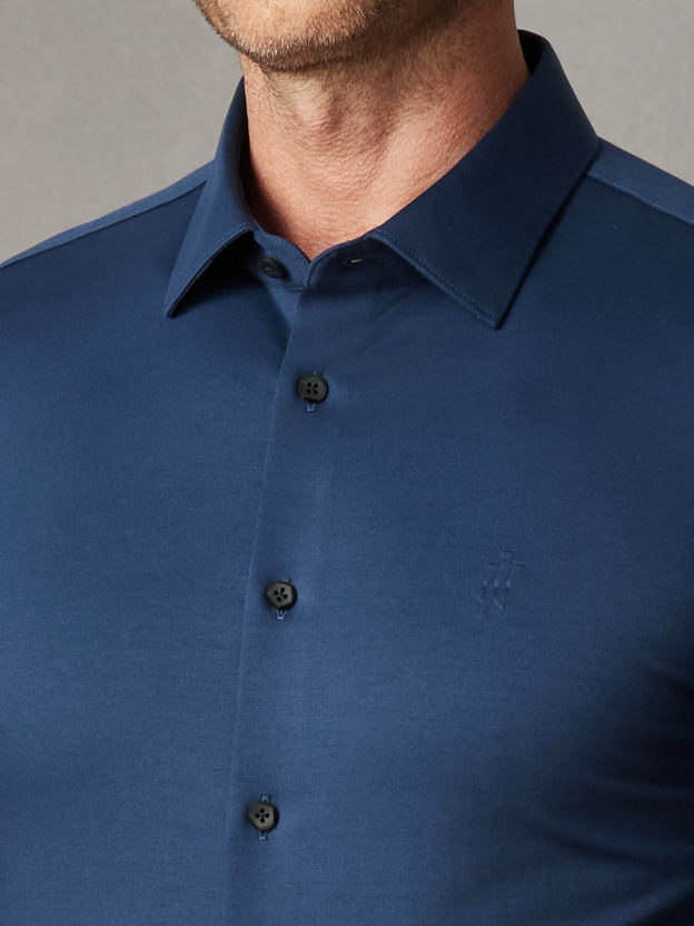 S50 Lustrous Dusk Blue Silk High-Stretch Shirt​-Own Dream Shirts-Dress Shirts for Men