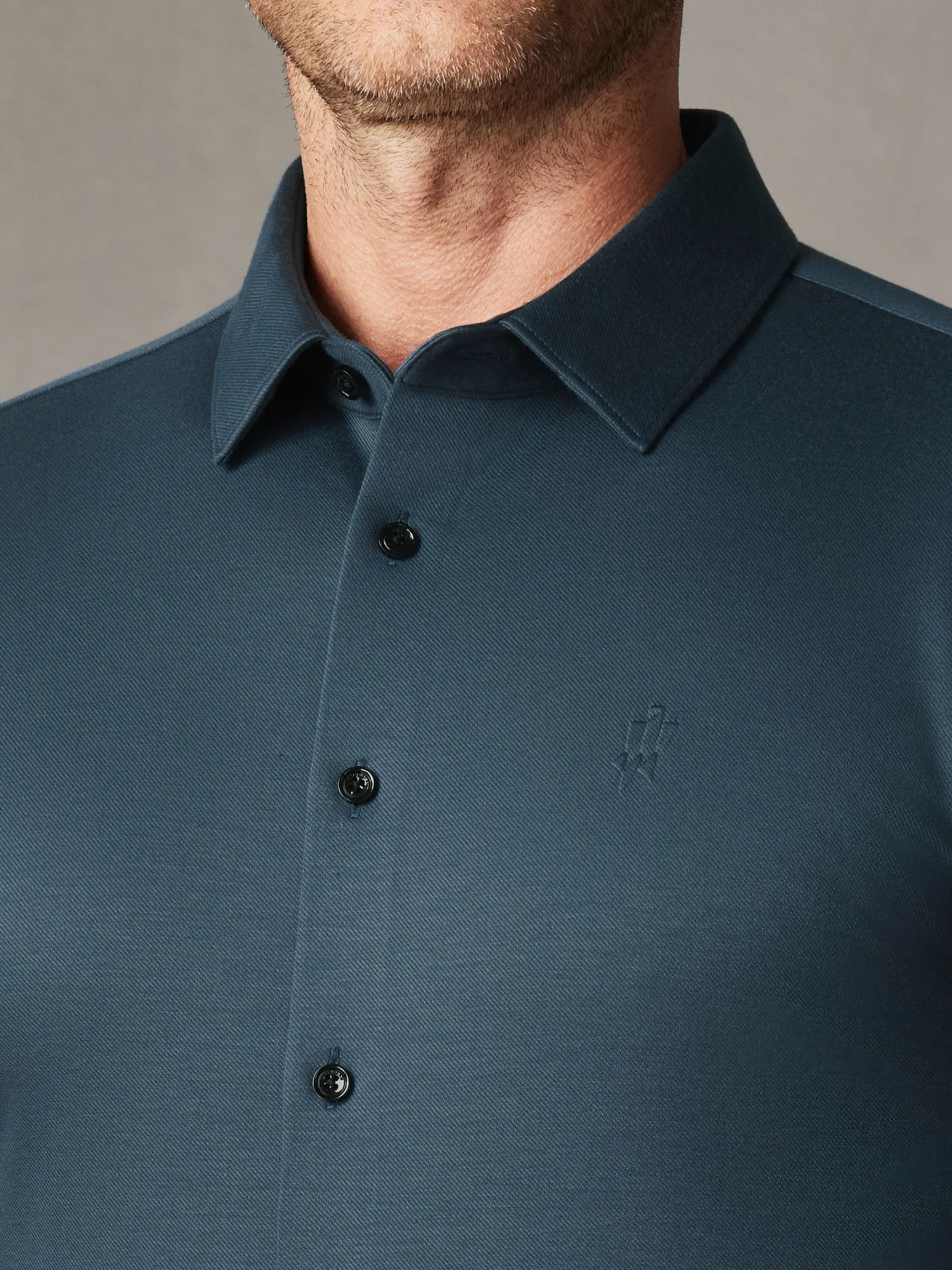 Deep Ocean Blue Wool-Silk Stretch Shirt