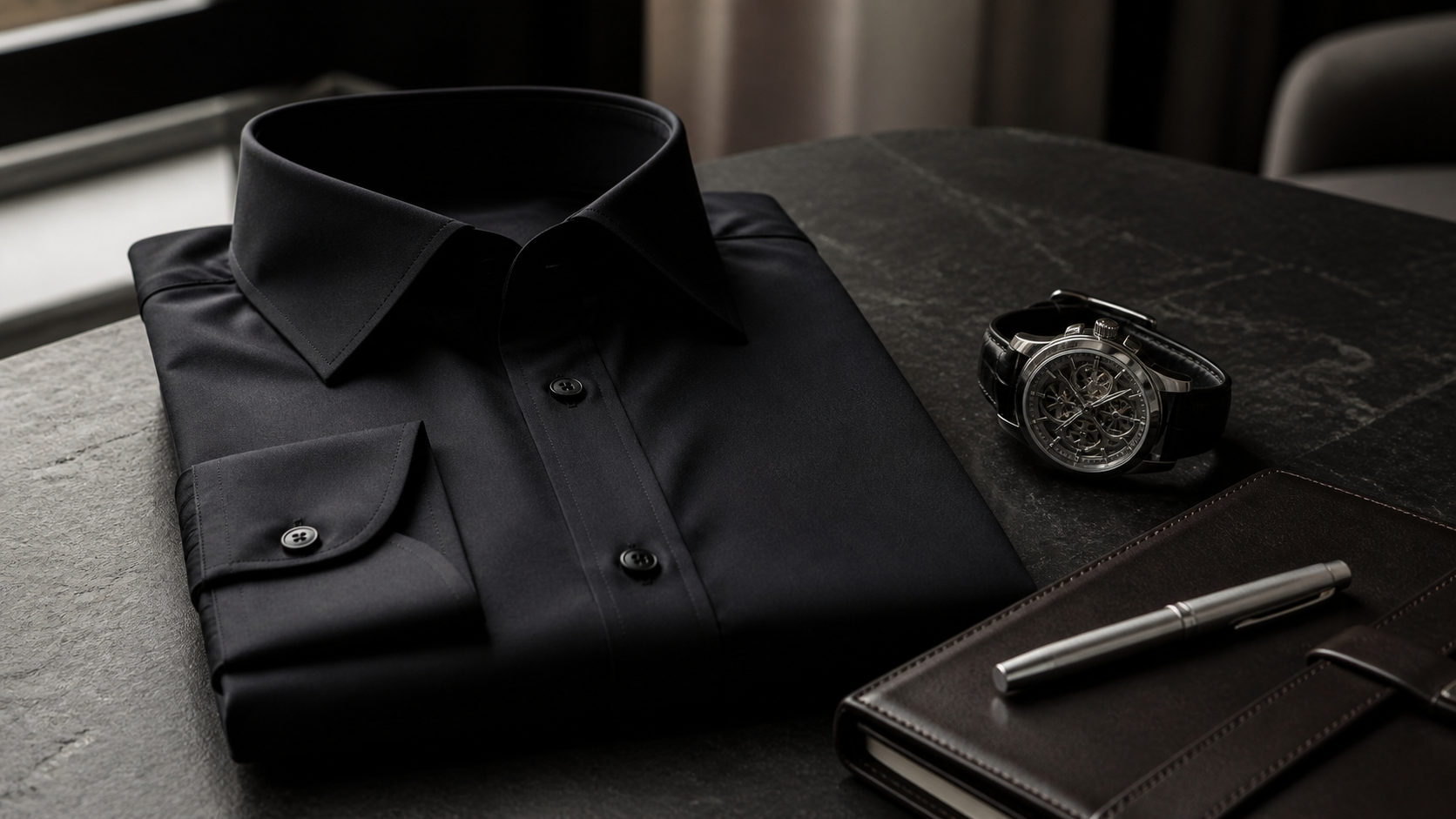 Black dress shirt and quiet business essentials
