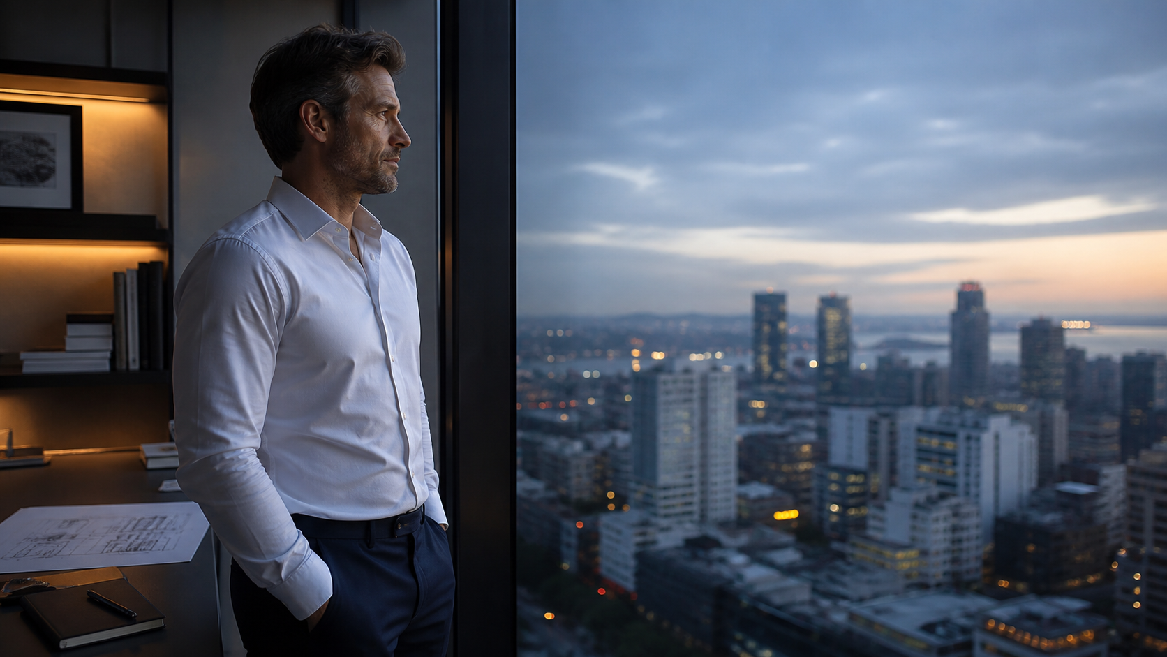 Entrepreneur preparing for the day in a white business shirt