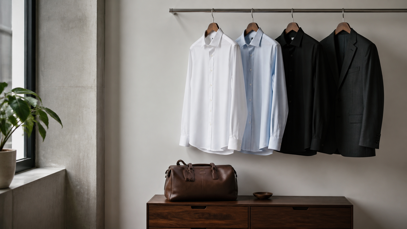 A disciplined working wardrobe in white, blue and black
