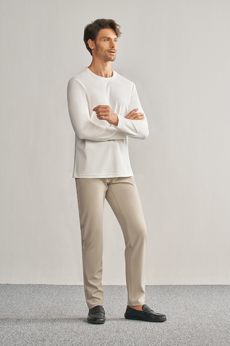 Late Fall White Crew Neck Stretch Polo Shirt-OWN DREAM Shirts