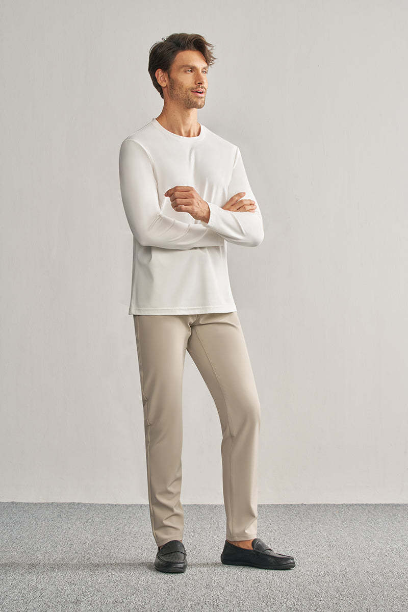 Late Fall White Crew Neck Stretch Polo Shirt-OWN DREAM Shirts