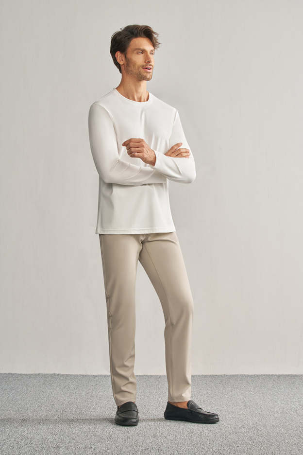 Late Fall White Crew Neck Stretch Polo Shirt-OWN DREAM Shirts