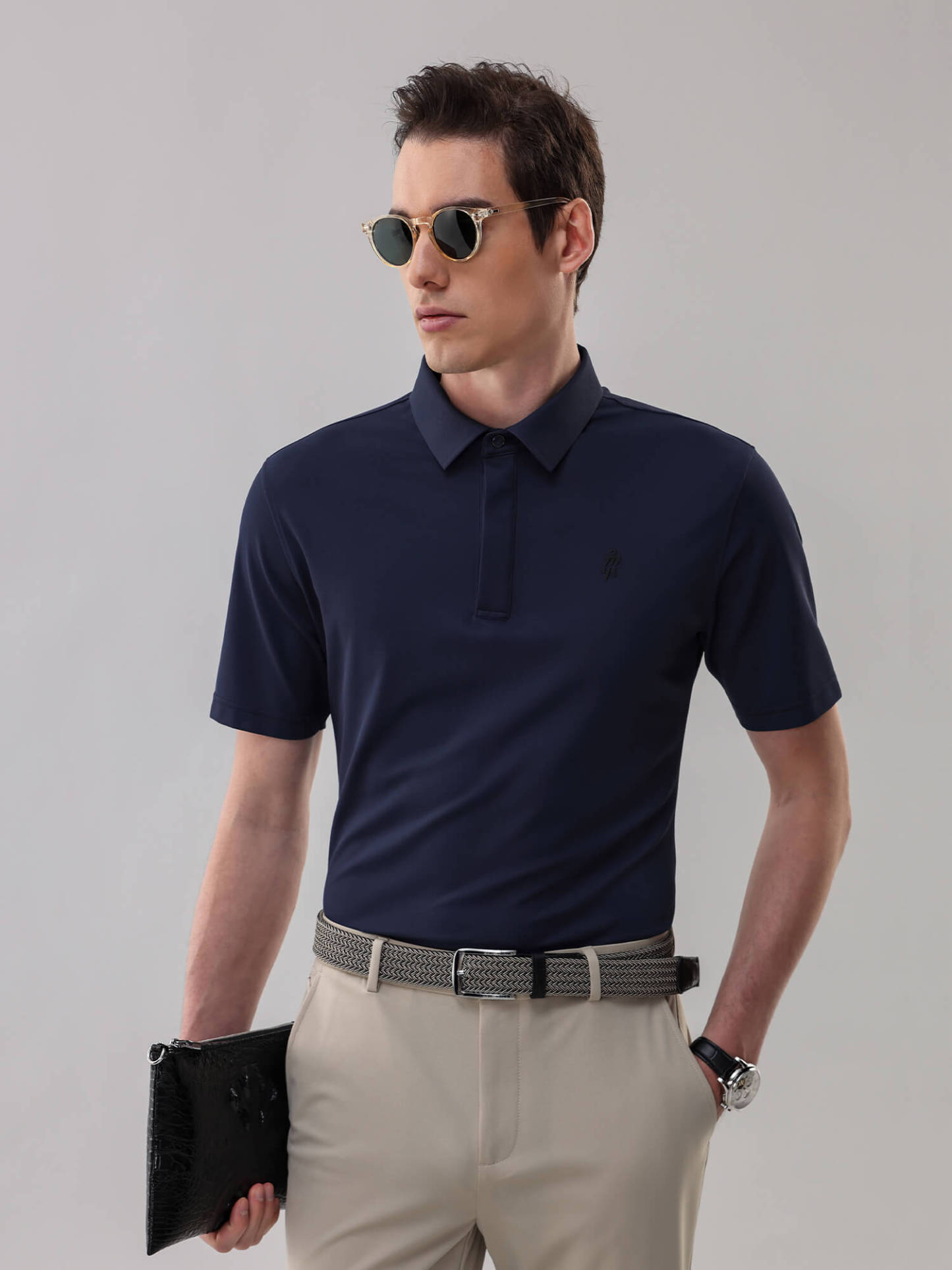 Jasper Navy Blue High-Stretch Polo