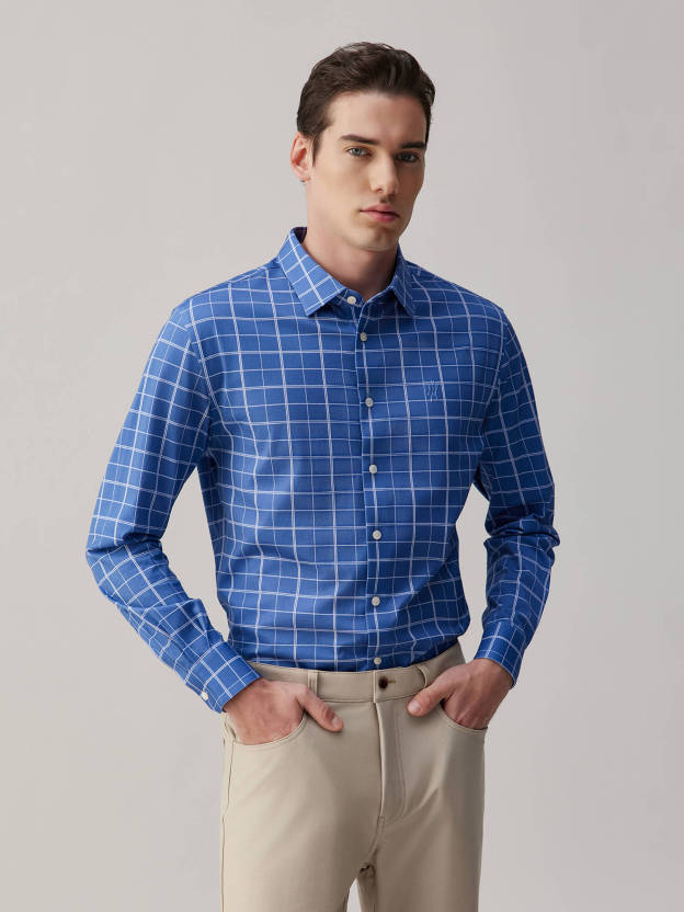 Cobalt Blue Omni-Stretch Check Dress Shirt
