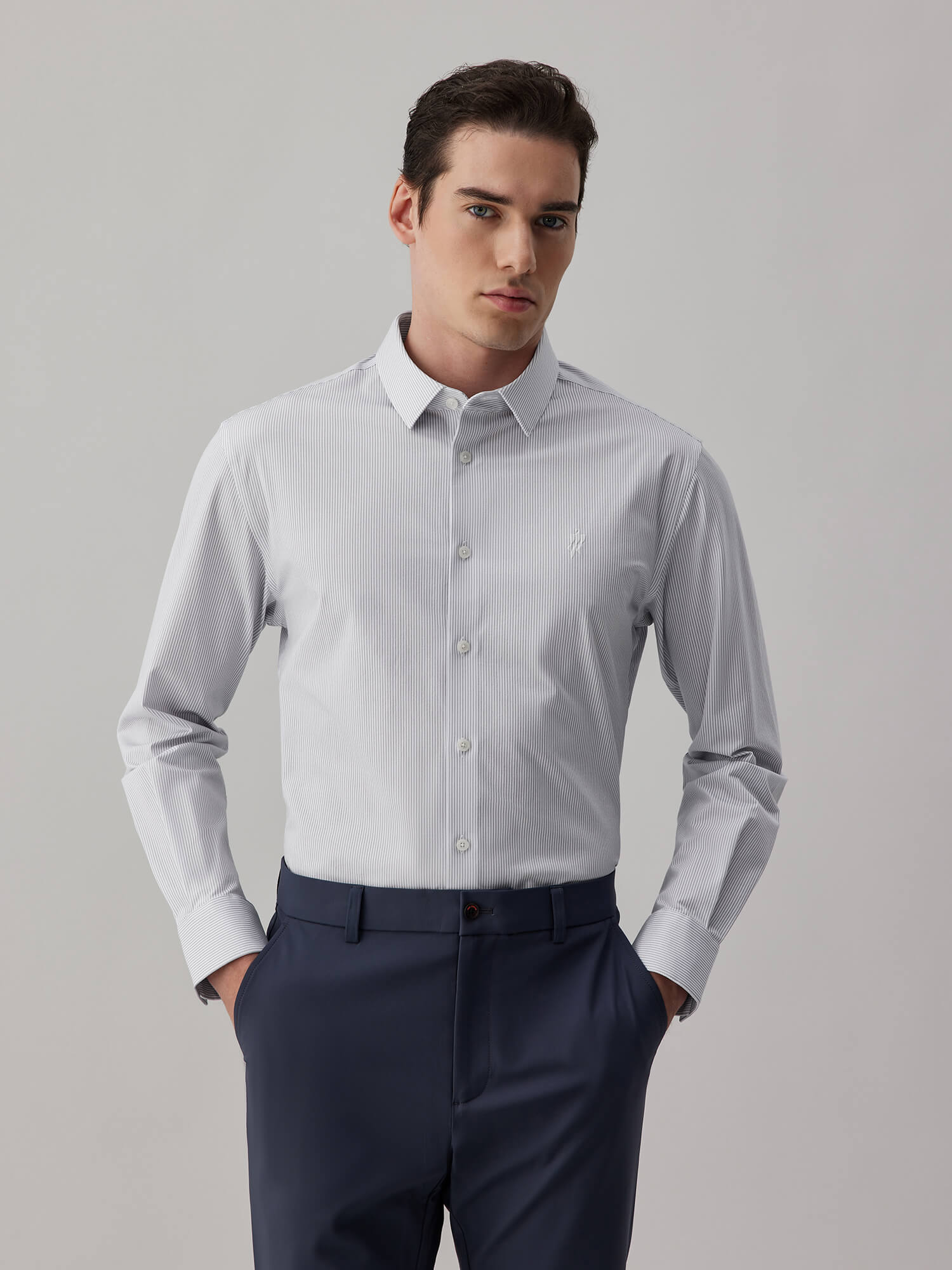 Drift Gray Striped High-Stretch Shirt-Own Dream Shirts-Dress Shirts for Men