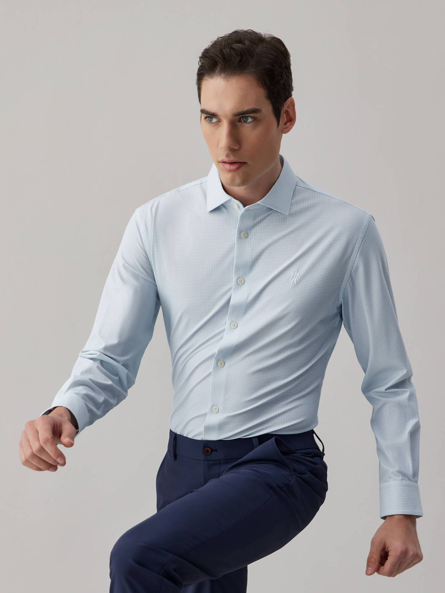 Glacier Gray Blue Check High-Stretch Shirt