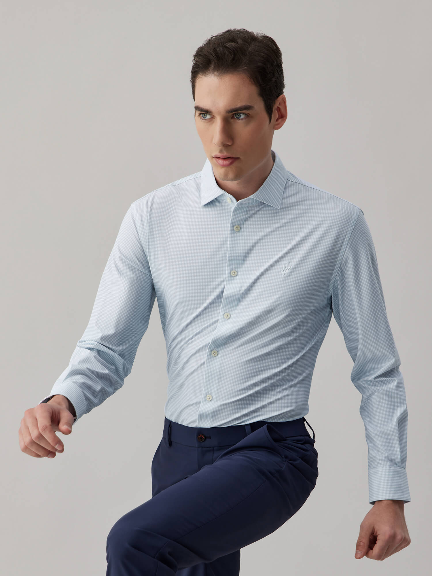 Glacier Gray Blue Check High-Stretch Shirt
