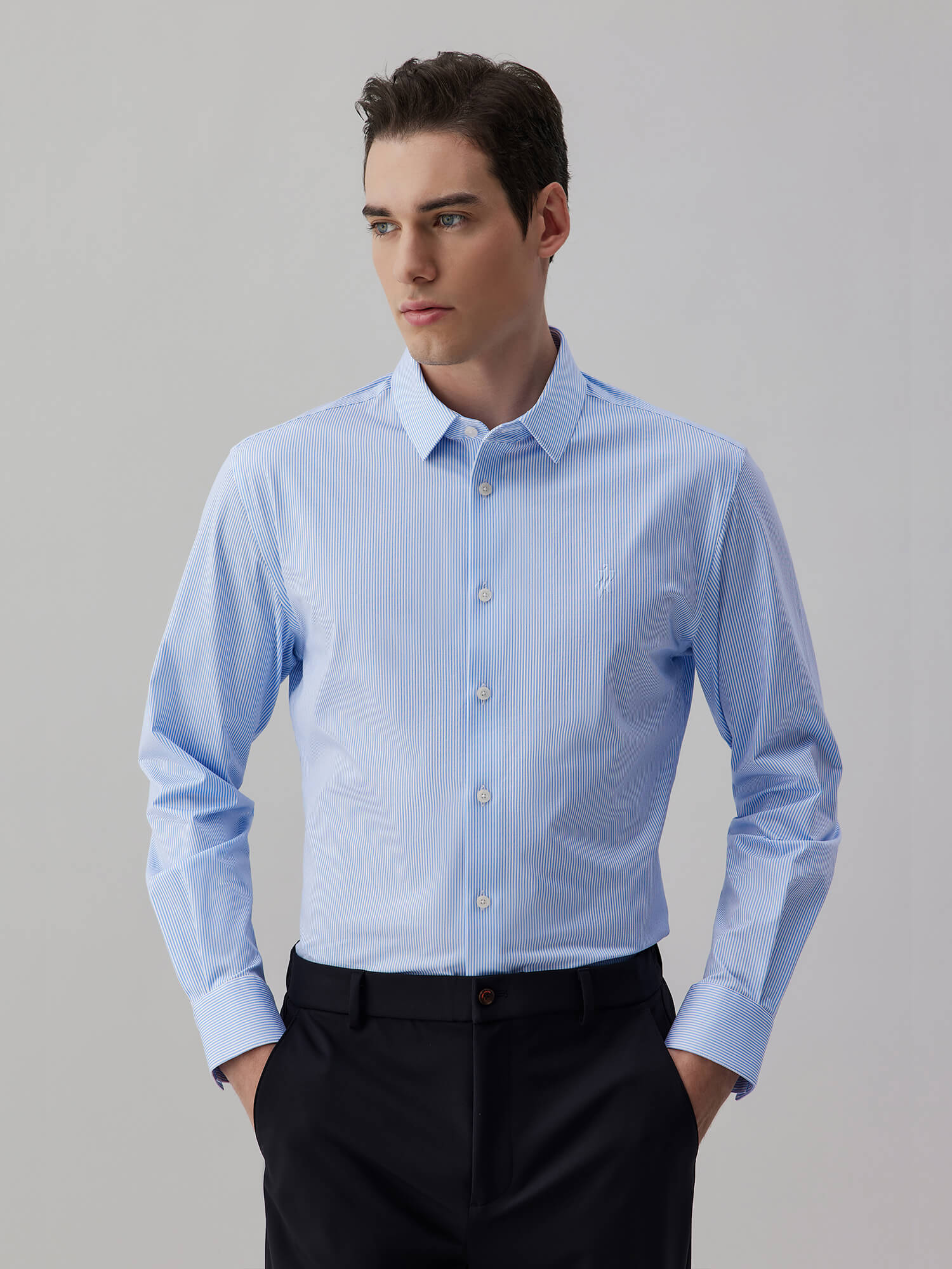 Glacier Blue Striped High-Stretch Shirt -Own Dream Shirts-Dress Shirts for Men
