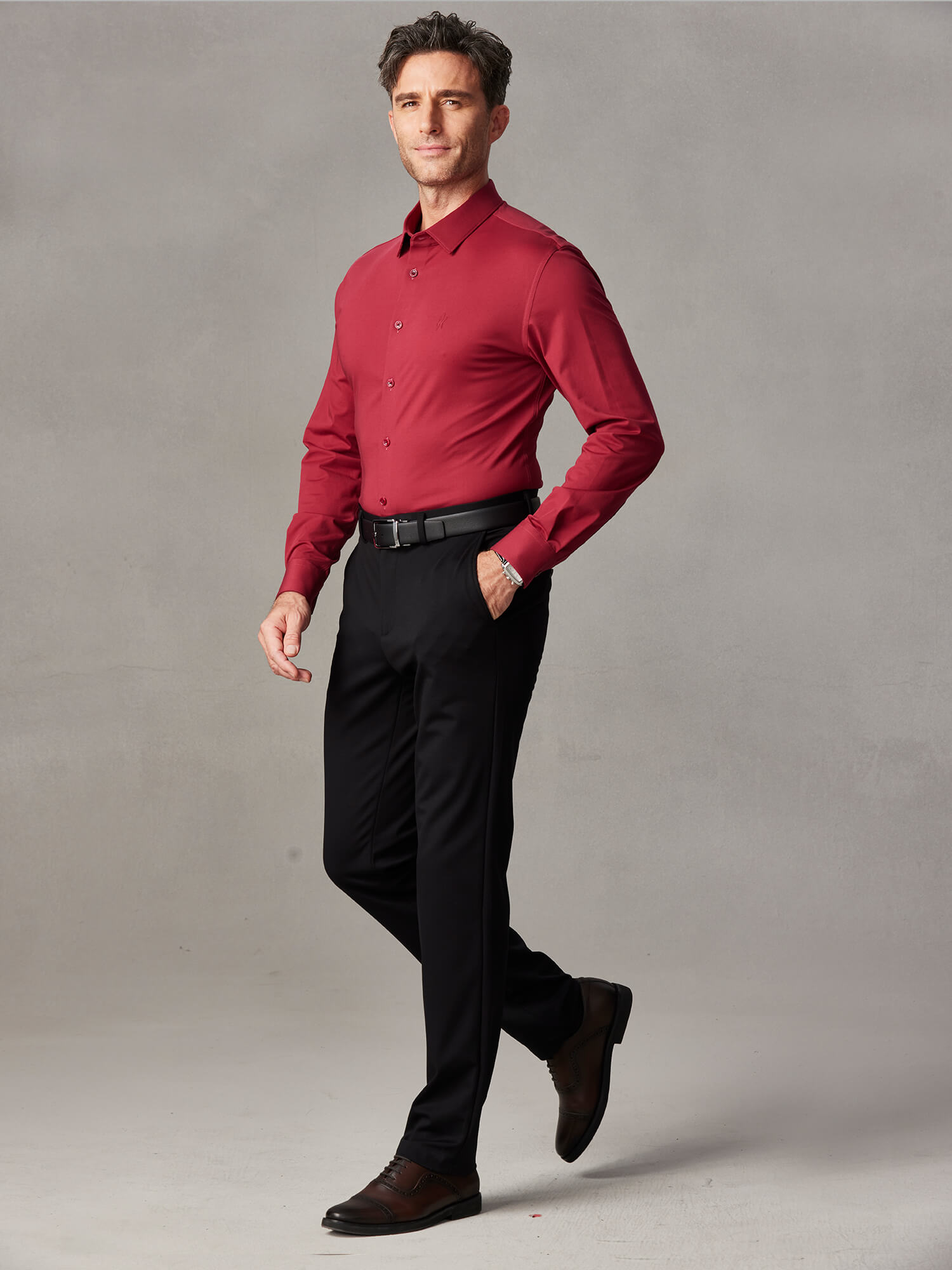 Bordeaux Red Stretch Shirt-Own Dream Shirts-Dress Shirts for Men