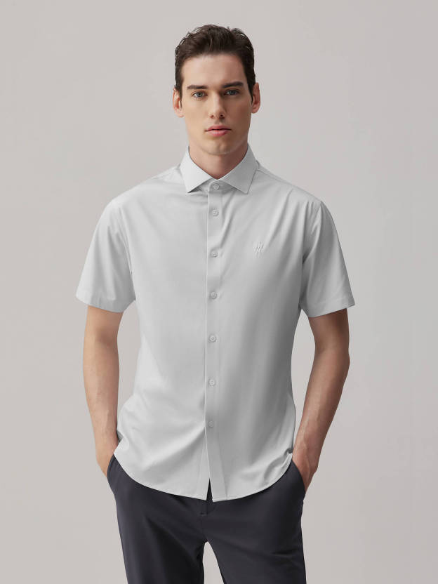 Frost Gray Silk High-Stretch Short-Sleeve Shirt
