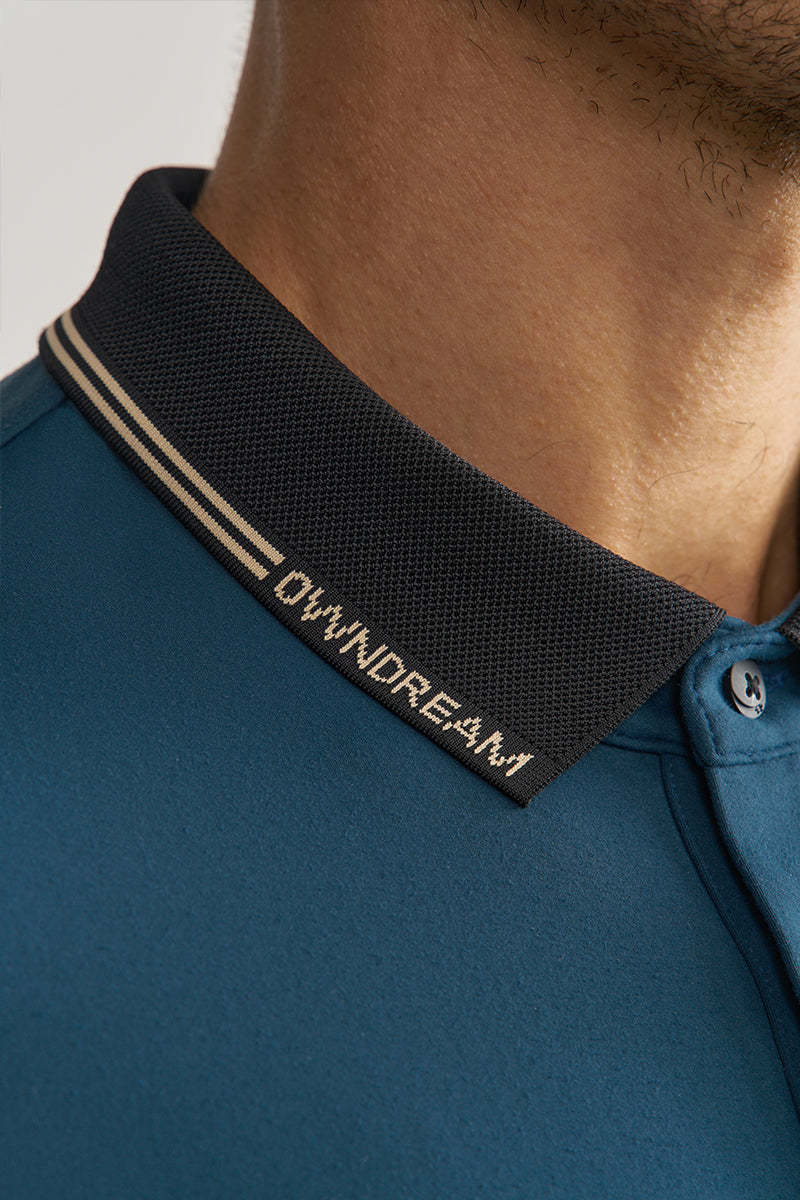 Cyan Long Sleeve Stretch Polo Shirt-OWN DREAM Shirts