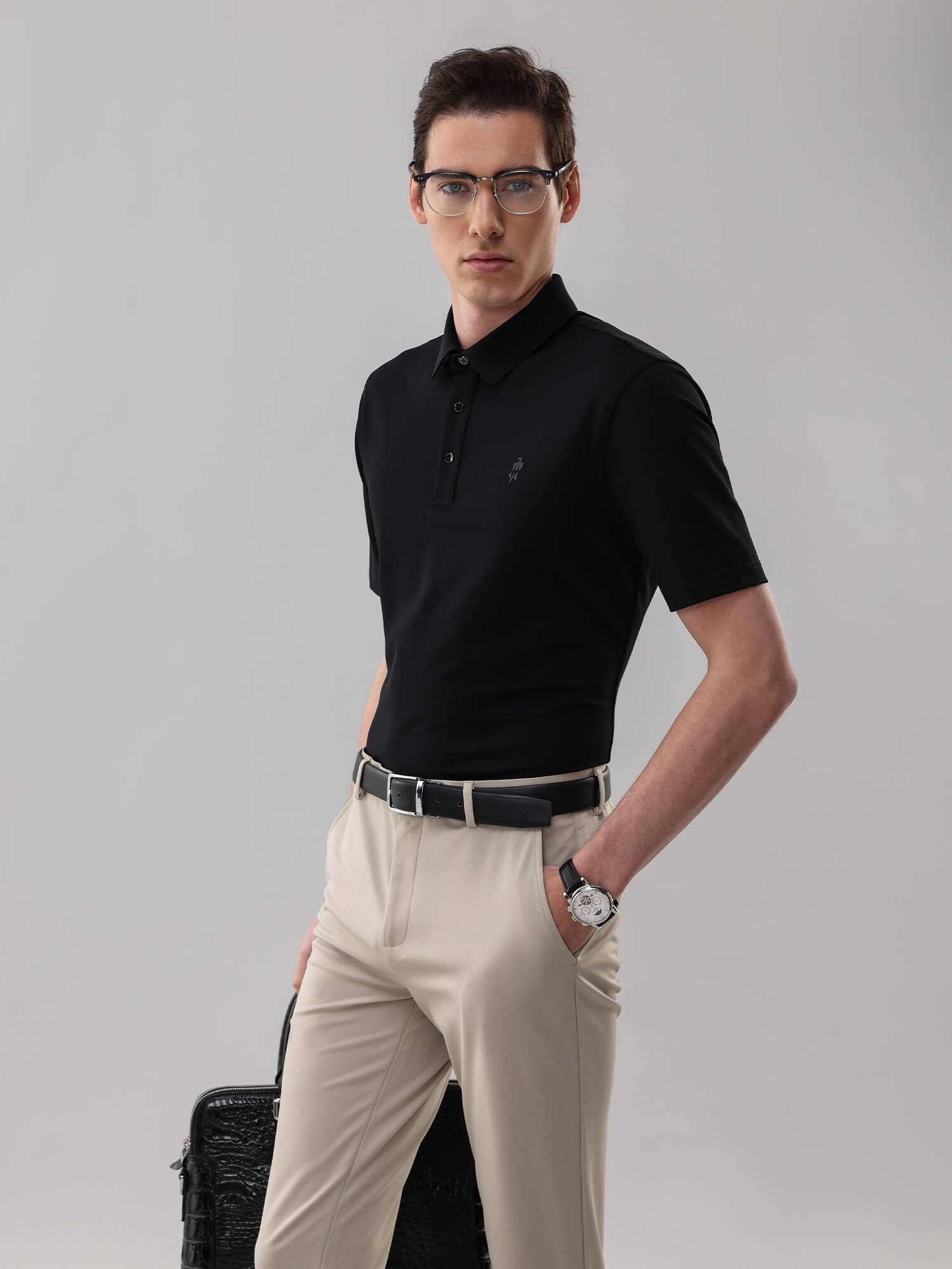 Meteorite Black High-Stretch Polo-Own Dream Shirts-Dress Shirts for Men