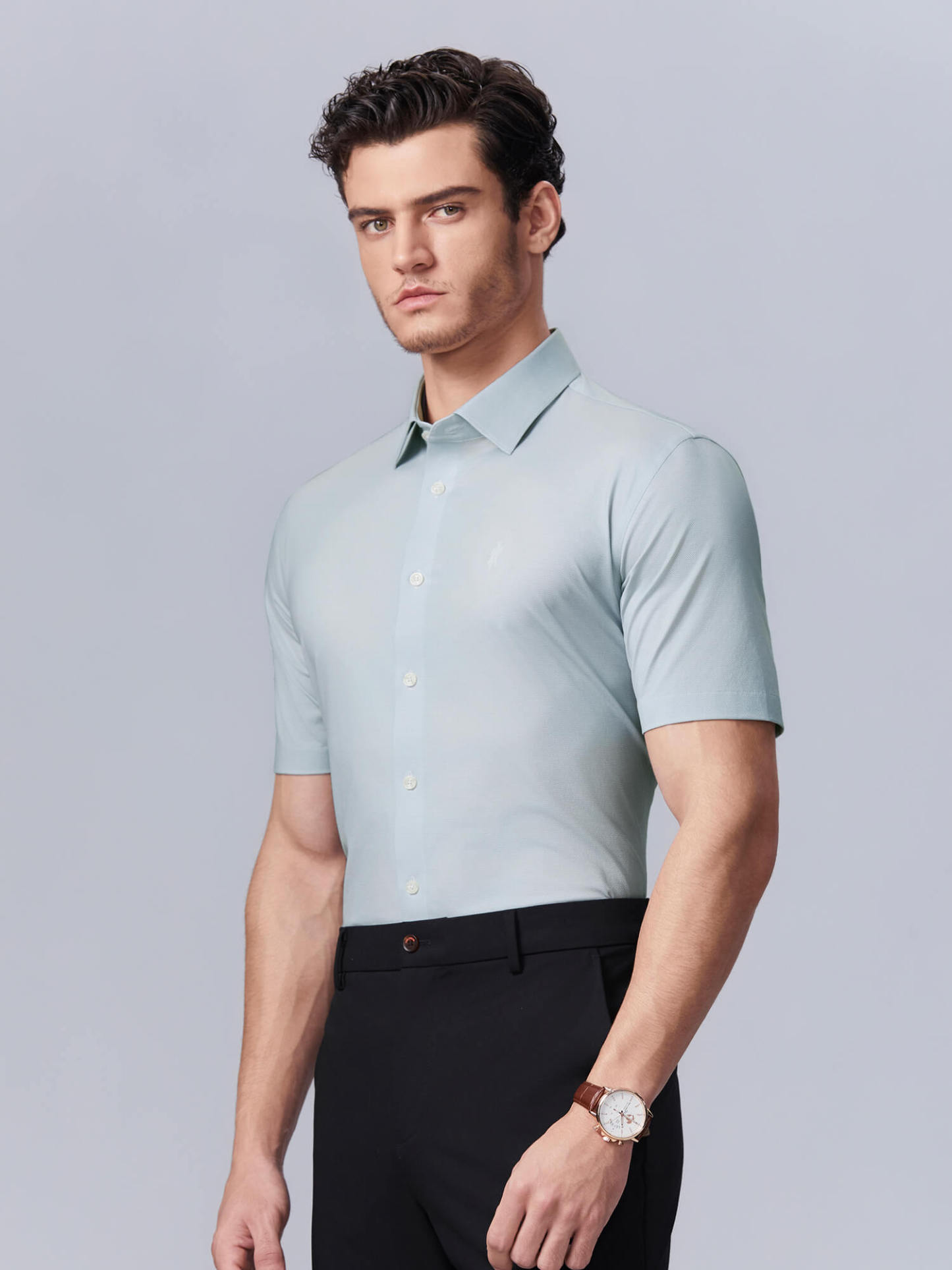 Frosted Moss Green High-Stretch Short-Sleeve Shirt