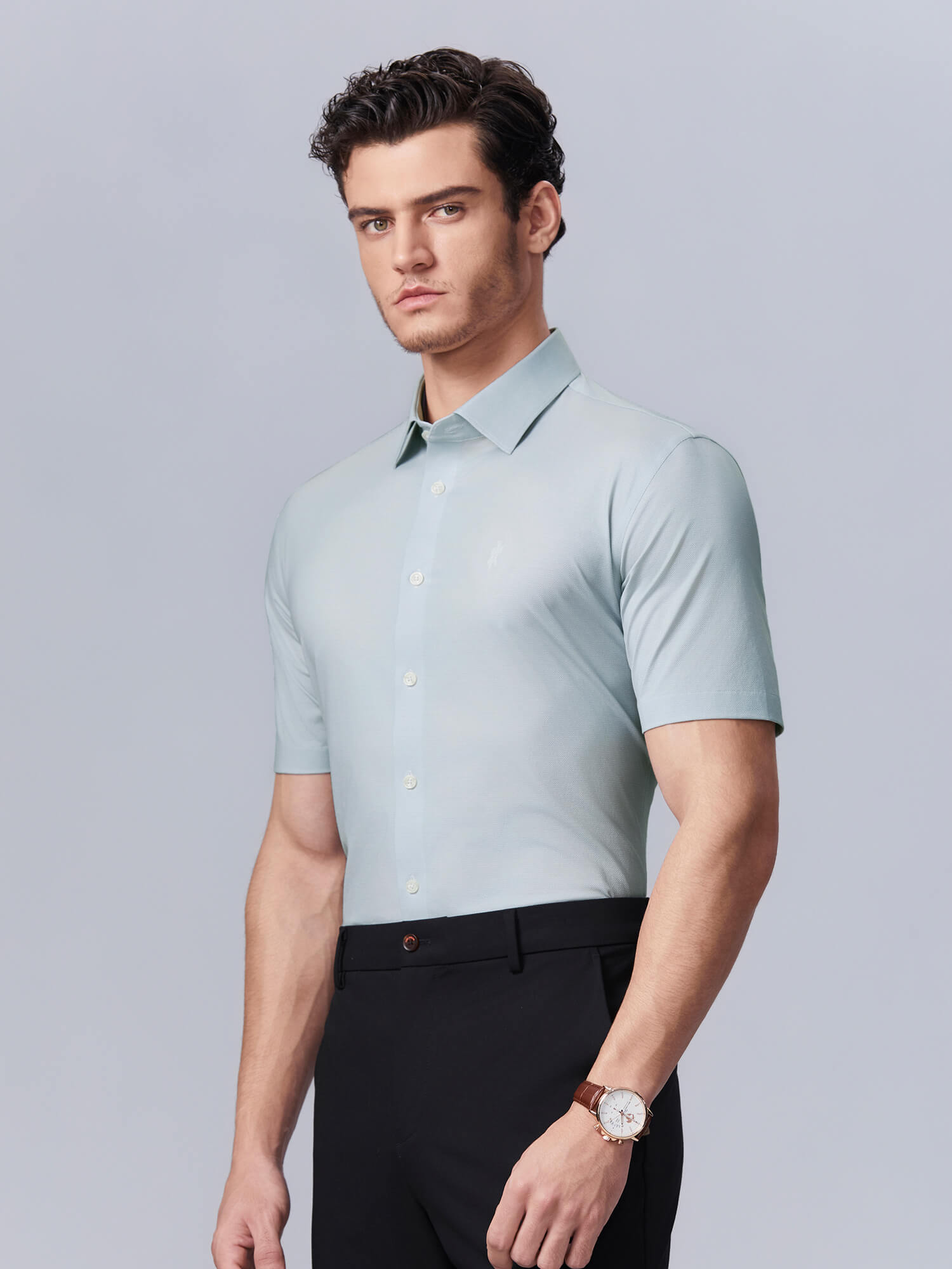Frosted Moss Green High-Stretch Short-Sleeve Shirt