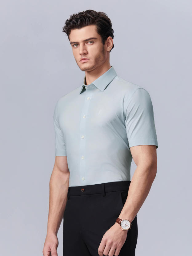 Frosted Moss Green High-Stretch Short-Sleeve Shirt