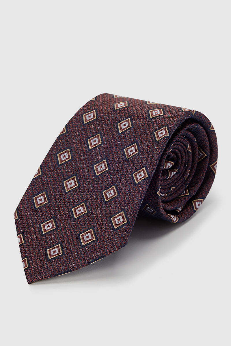 Brown Small Grid Silk Necktie-OWN DREAM Shirts