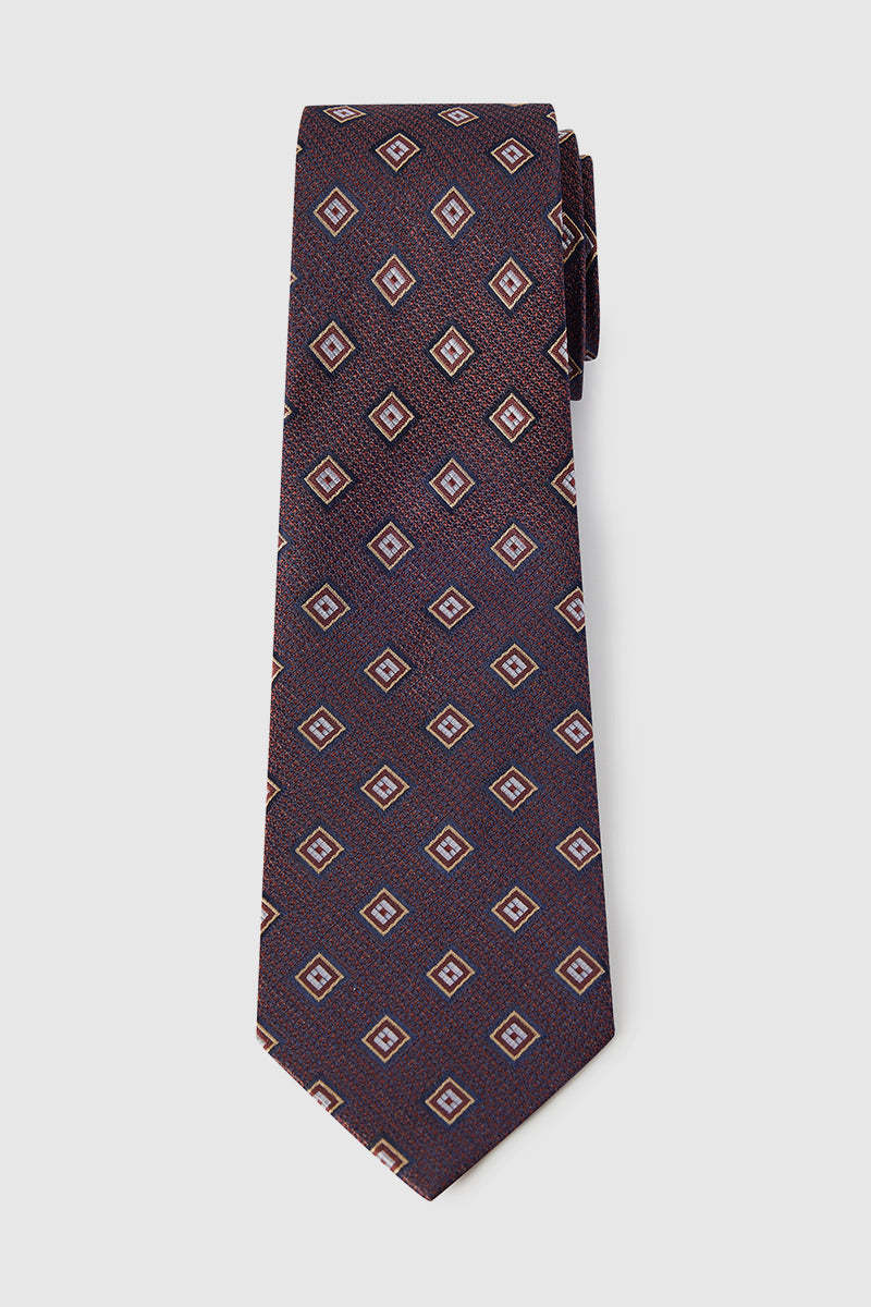 Brown Small Grid Silk Necktie-OWN DREAM Shirts