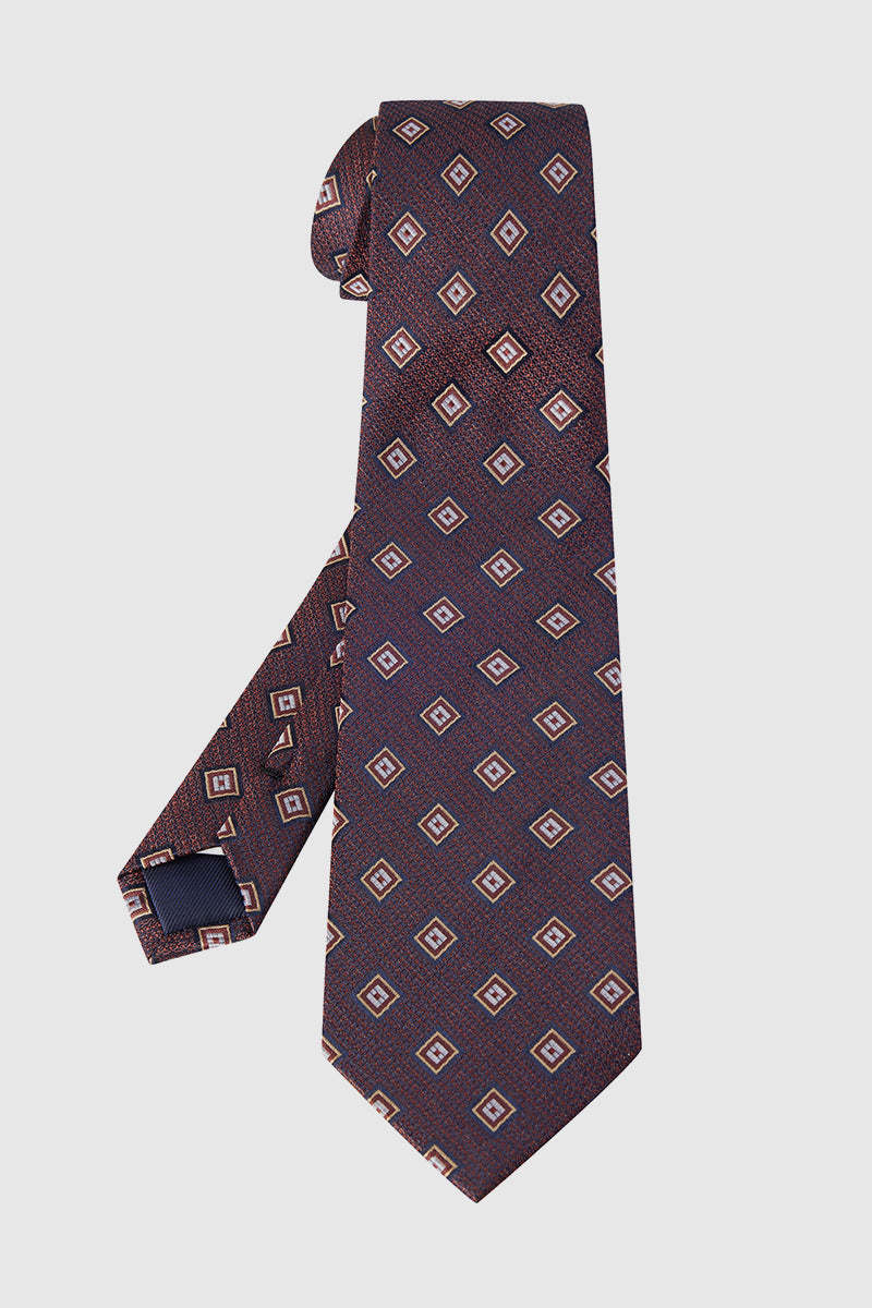 Brown Small Grid Silk Necktie-OWN DREAM Shirts