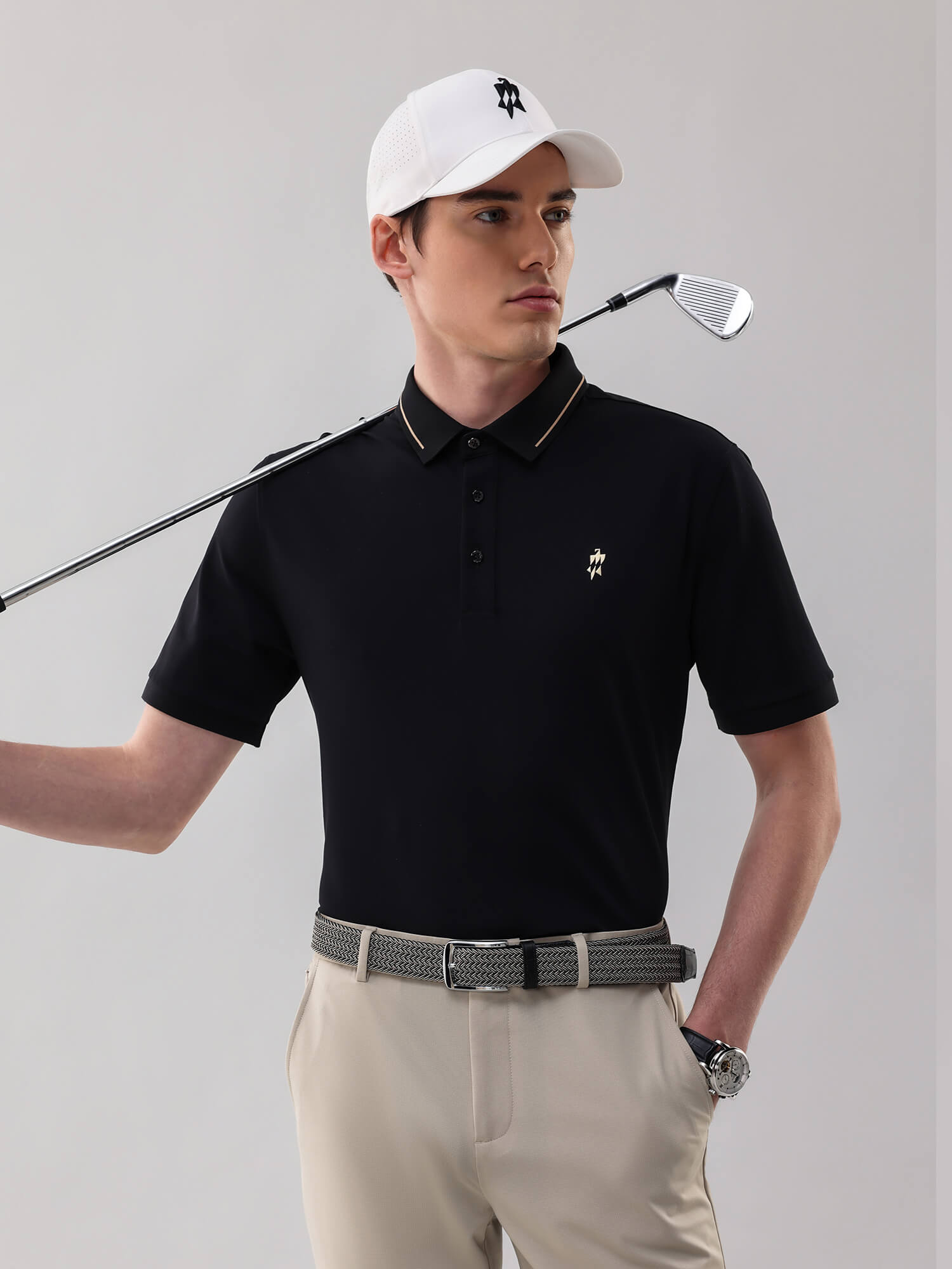 Meteorite Black High-Stretch Gold-Trimmed Collar ‌Polo