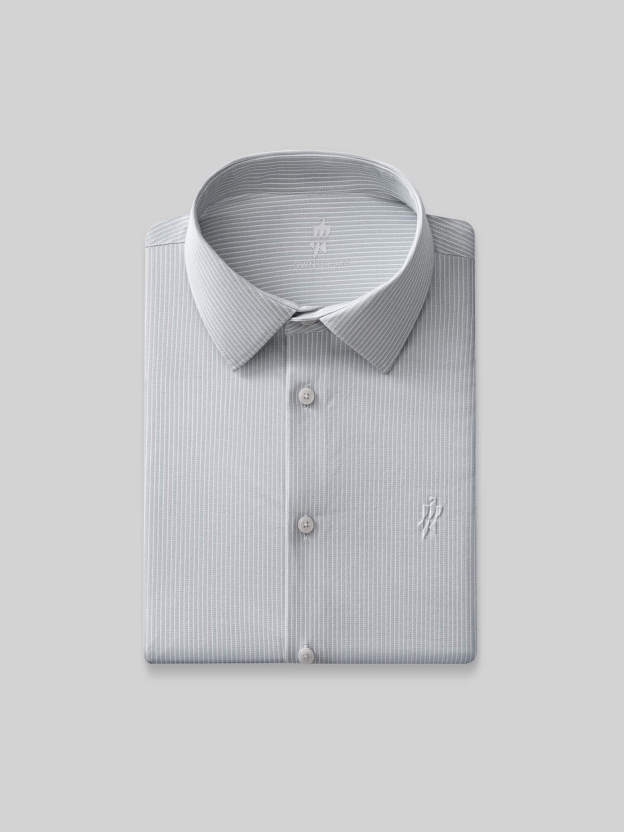 Mist Gray Stripe Pima Cotton High-Stretch Dress Shirt-Own Dream Shirts-Dress Shirts for Men