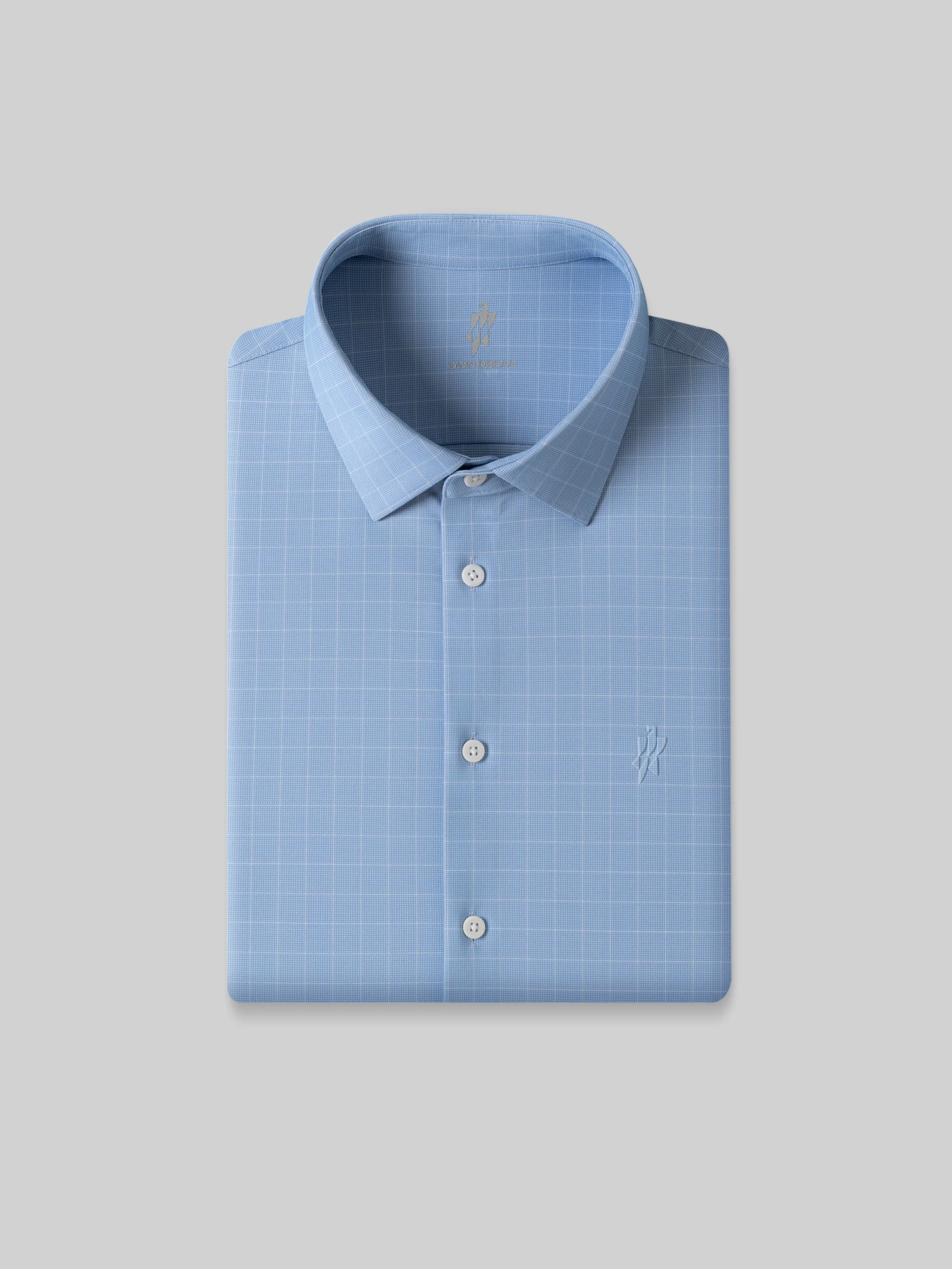 Light Blue Plaid Stretch Shirt