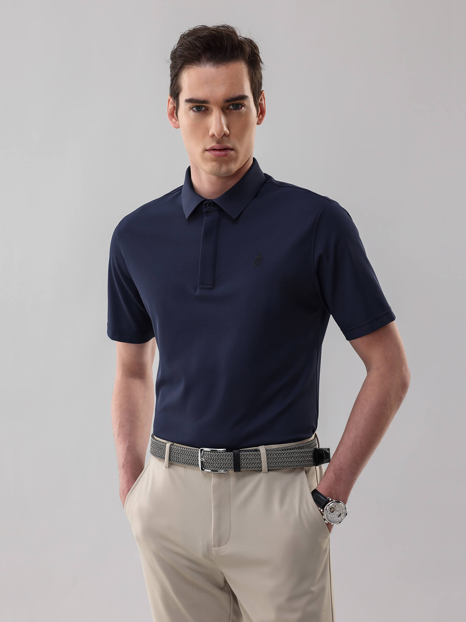 Jasper Navy Blue High-Stretch Polo