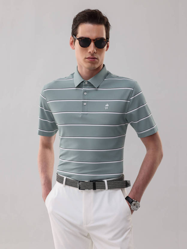 Meadow Green Striped High-Stretch Polo