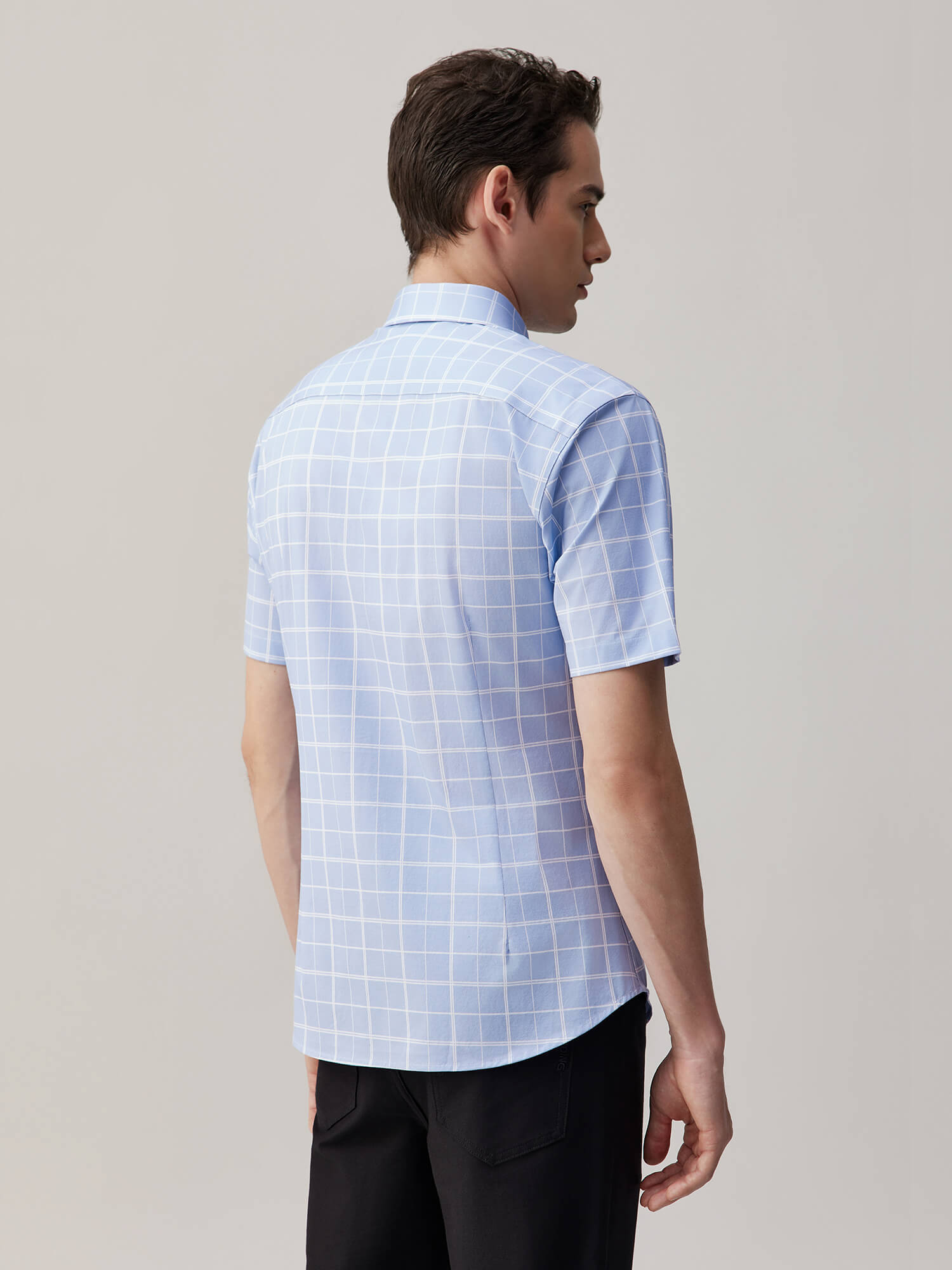 Opal Blue Omni-Stretch Check Short-Sleeve Shirt