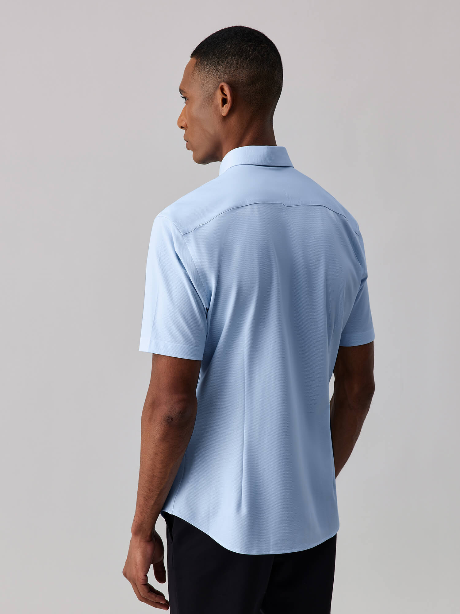 Jade Blue Silk High-Stretch Short-Sleeve Shirt