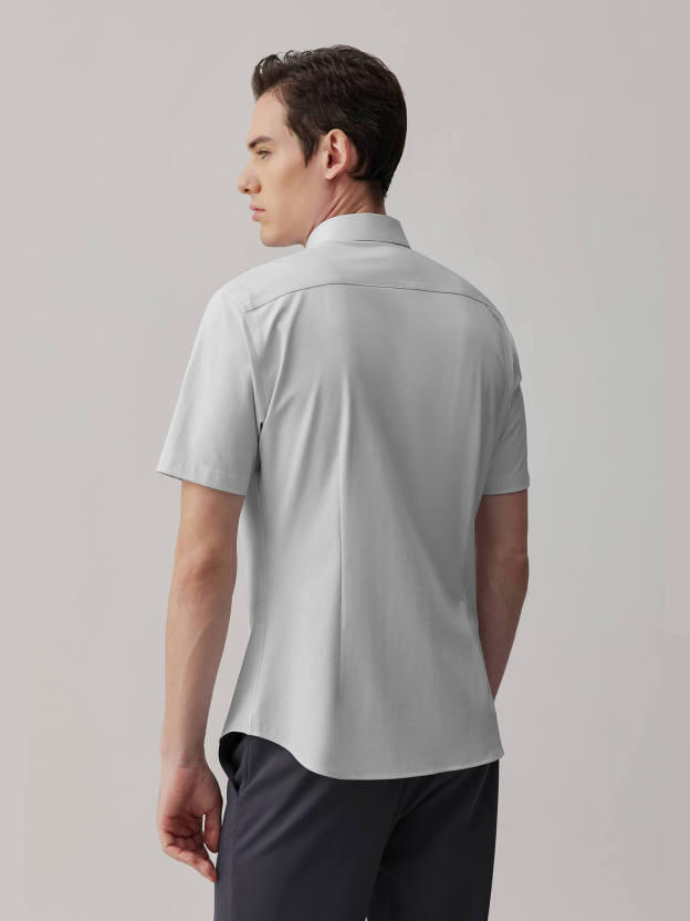 Frost Gray Silk High-Stretch Short-Sleeve Shirt