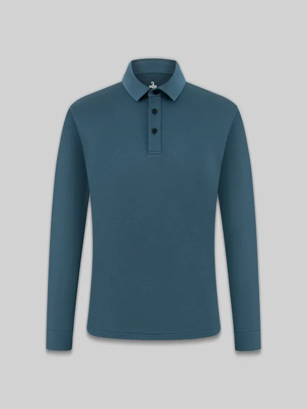 WarmTech Max Ocean Blue Silk Cashmere Stretch Polo