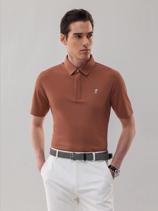 Coral Orange High-Stretch Short-Sleeve Polo 