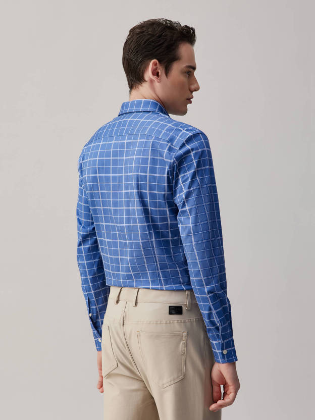 Cobalt Blue Omni-Stretch Check Dress Shirt