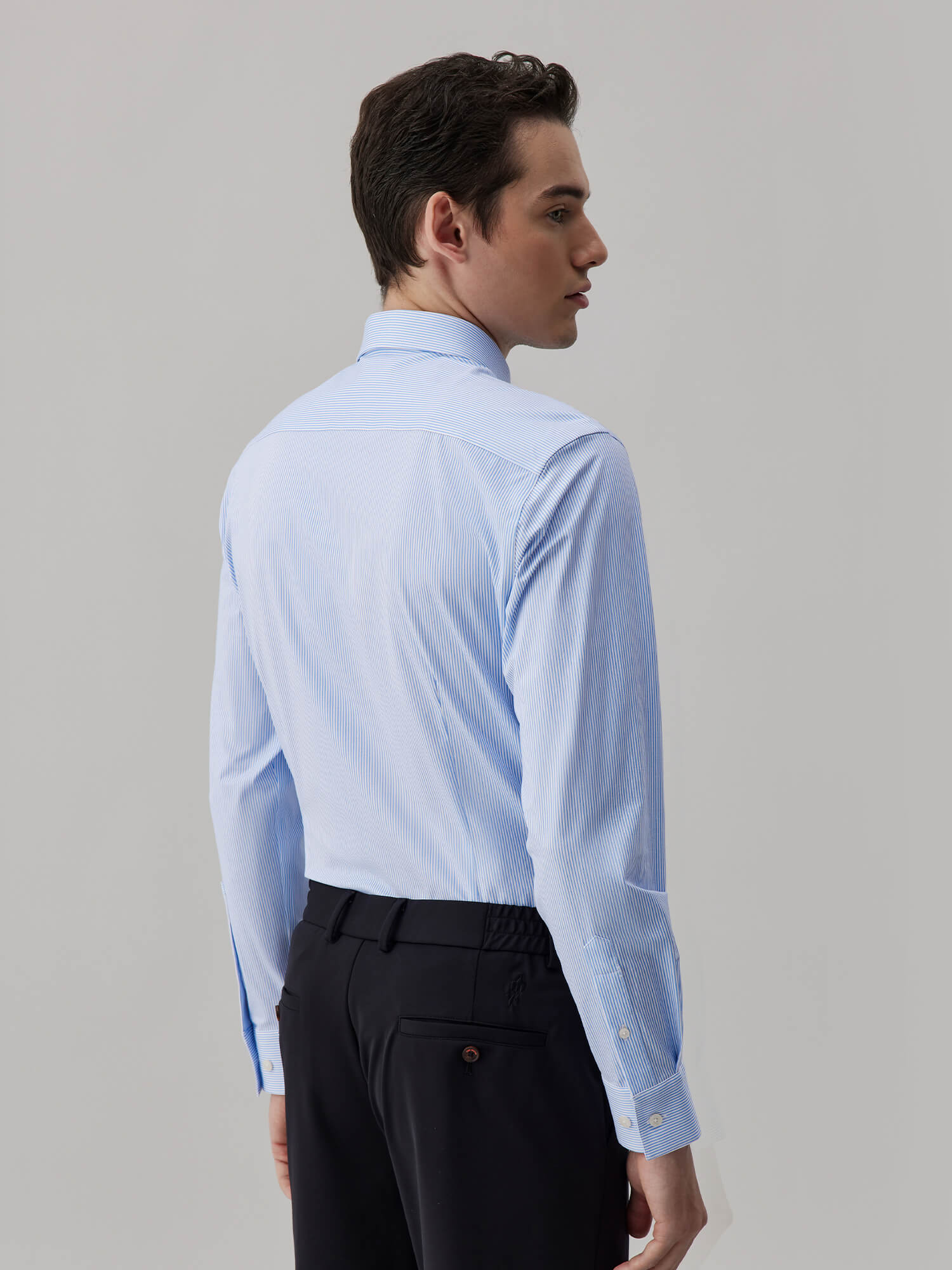 Glacier Blue Striped High-Stretch Shirt -Own Dream Shirts-Dress Shirts for Men