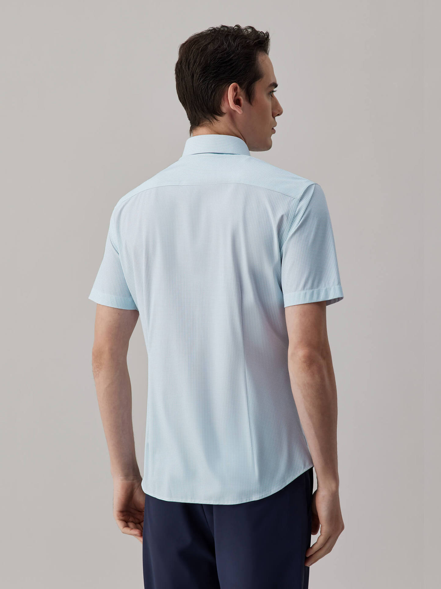 Glacier Gray Blue Check High-Stretch Short-Sleeve Shirt-OWN DREAM