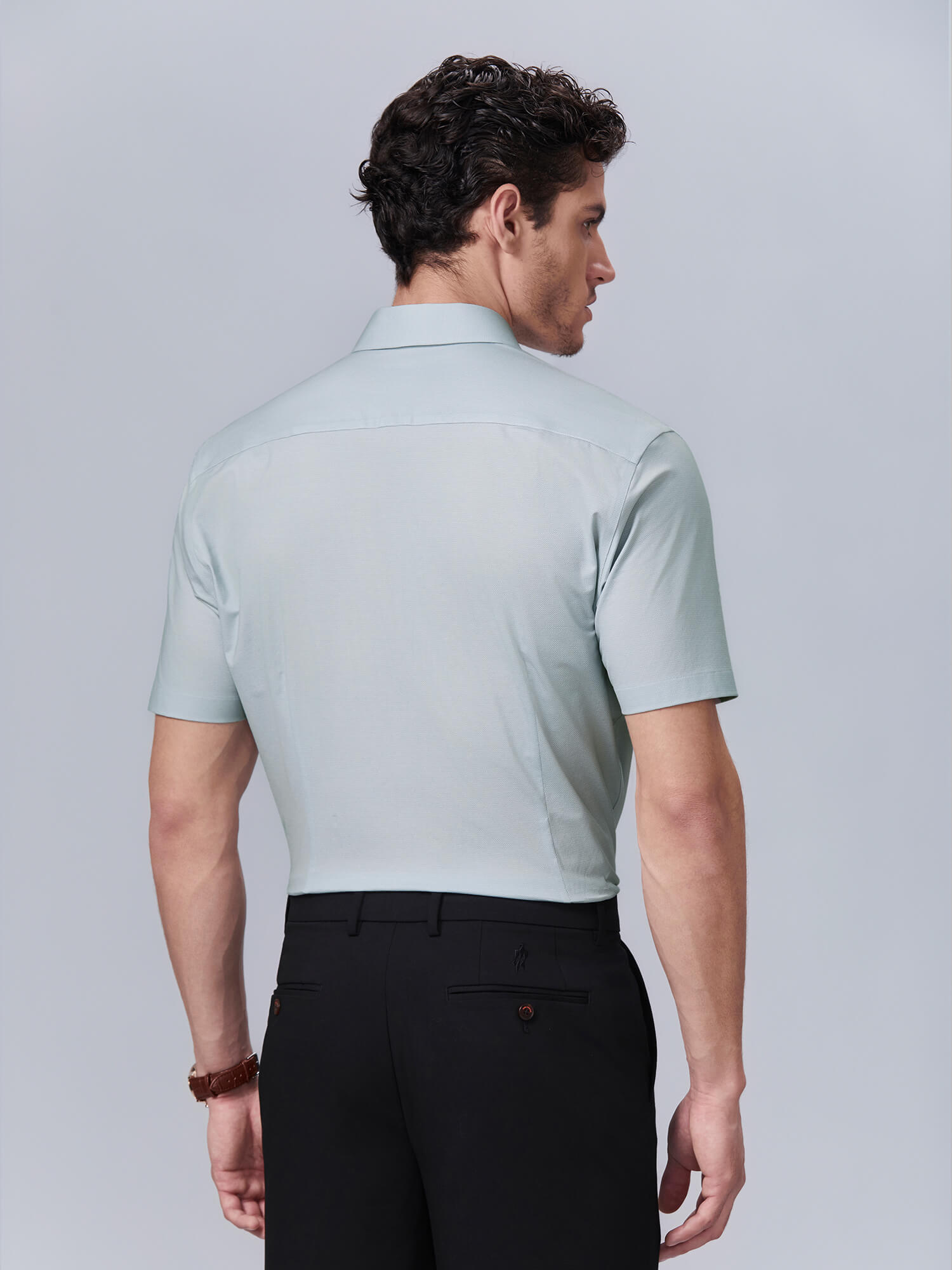 Frosted Moss Green High-Stretch Short-Sleeve Shirt