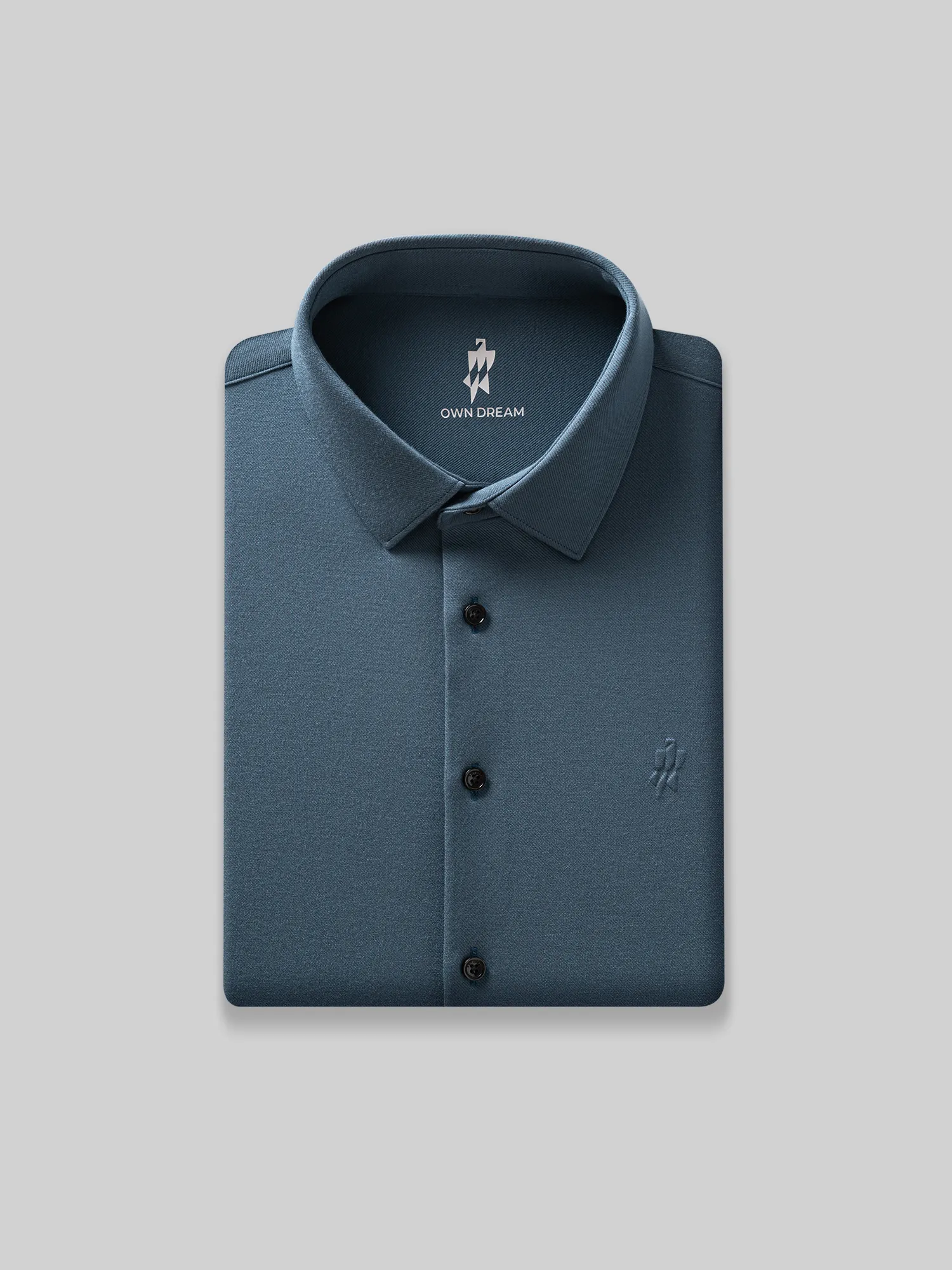 Deep Ocean Blue Wool-Silk Stretch Shirt