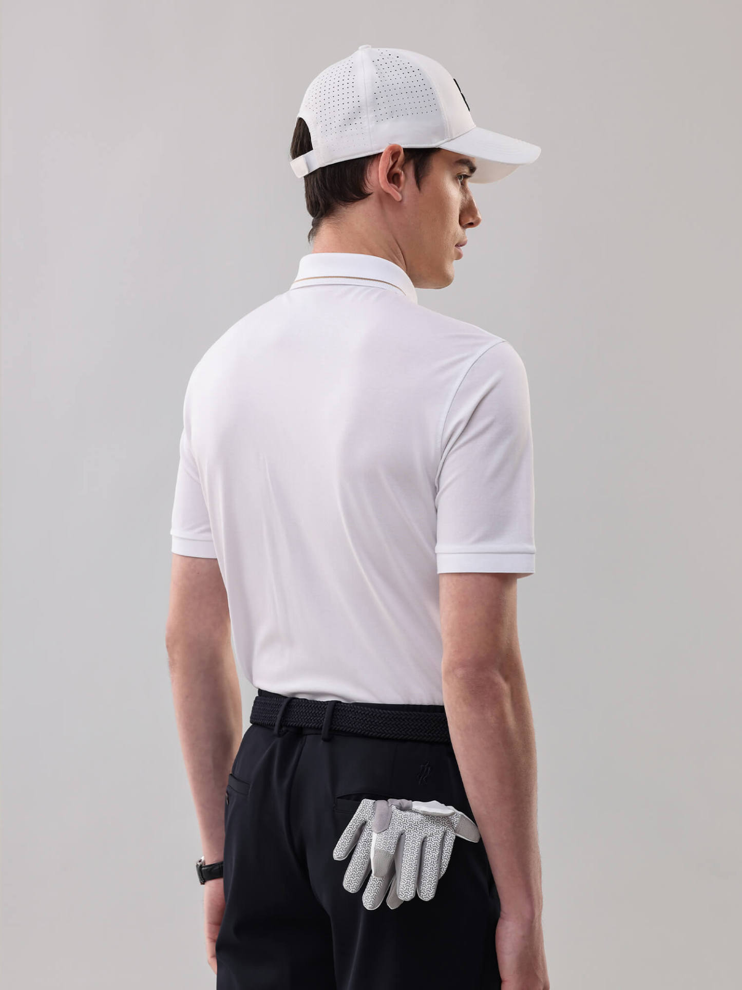 Ivory White High-Stretch Gold-Trimmed Collar Polo