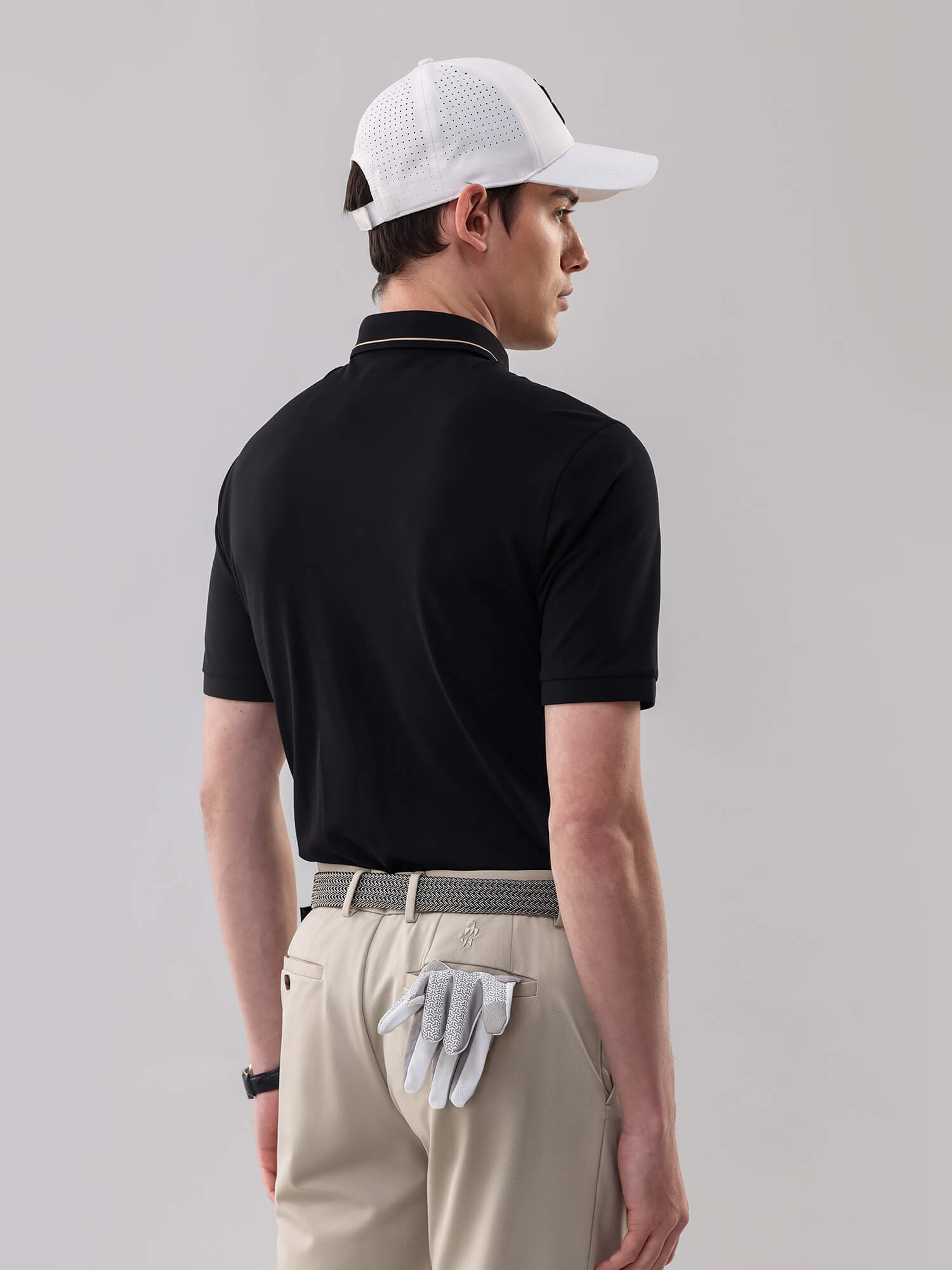 Meteorite Black High-Stretch Gold-Trimmed Collar Polo