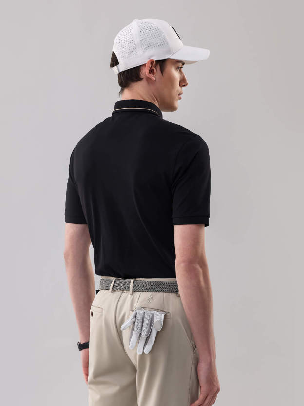Meteorite Black High-Stretch Gold-Trimmed Collar ‌Polo