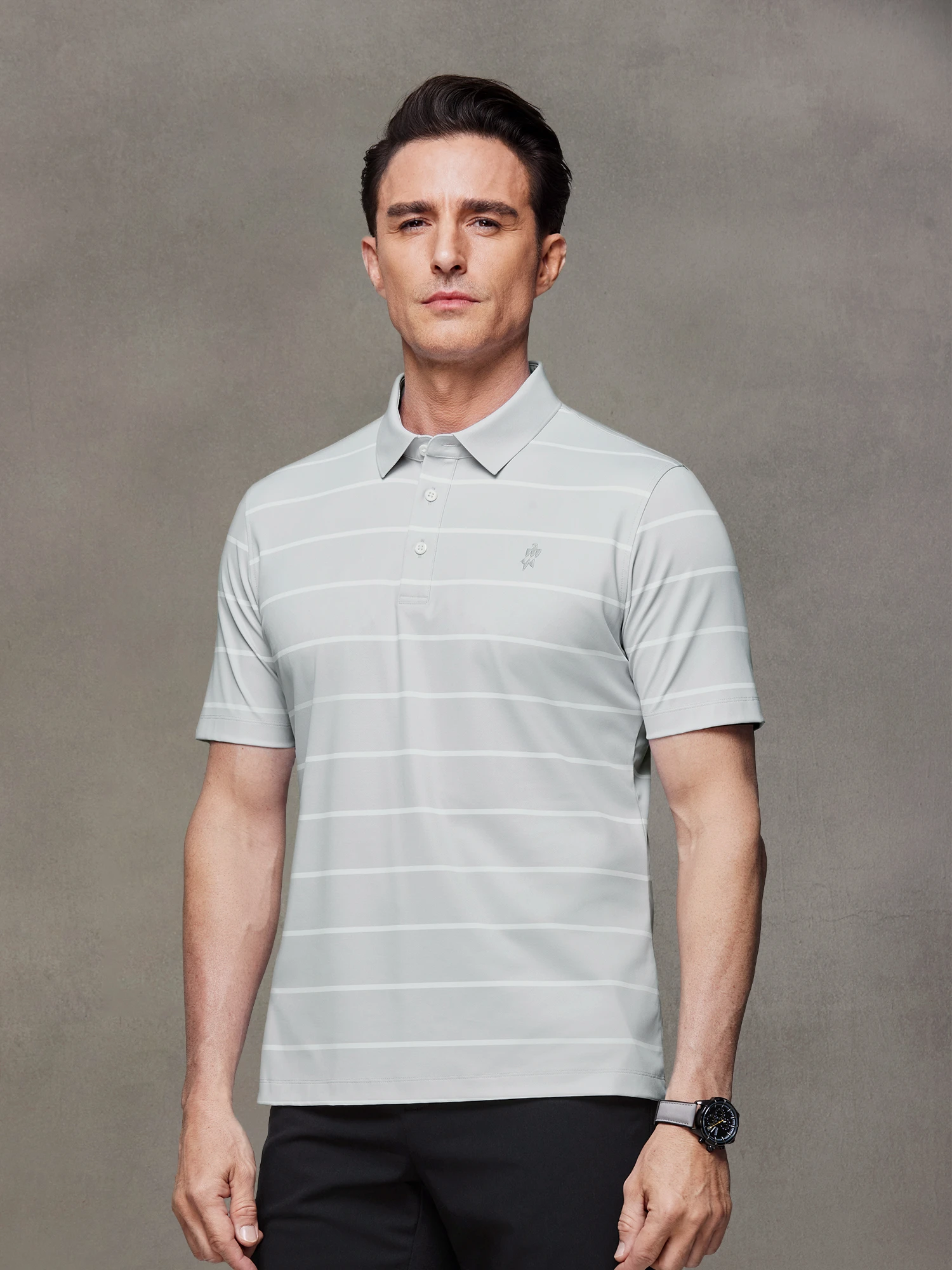 Soft Cloud Gray Stripe Stretch Polo